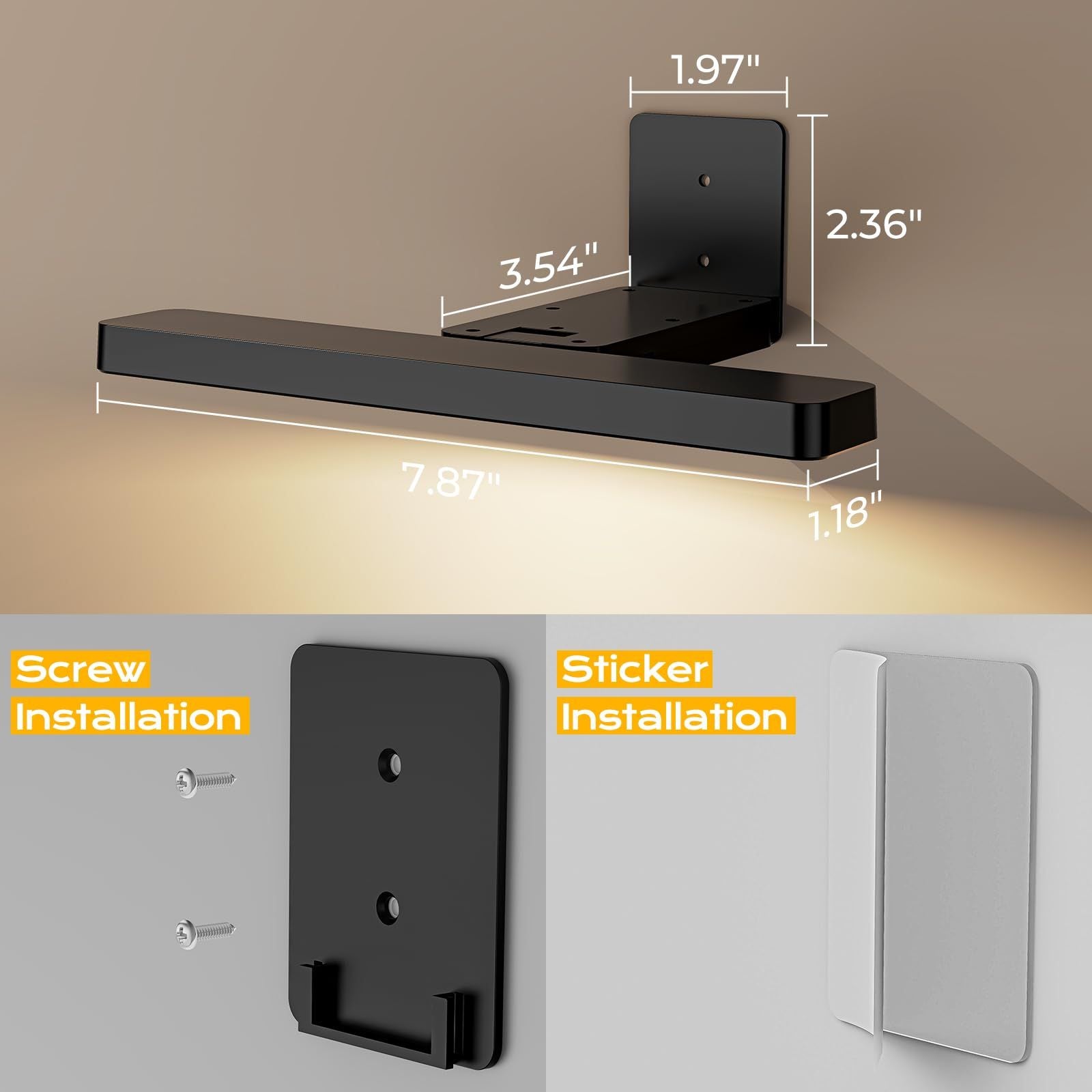 Rechargeable LED Picture Light, Black Cordless Wall Light with Remote Control, 3 Colour Temperatures, 10 Brightness Levels, 180° Adjustable Head, Timer, USB-C Charging 2 Pack Black