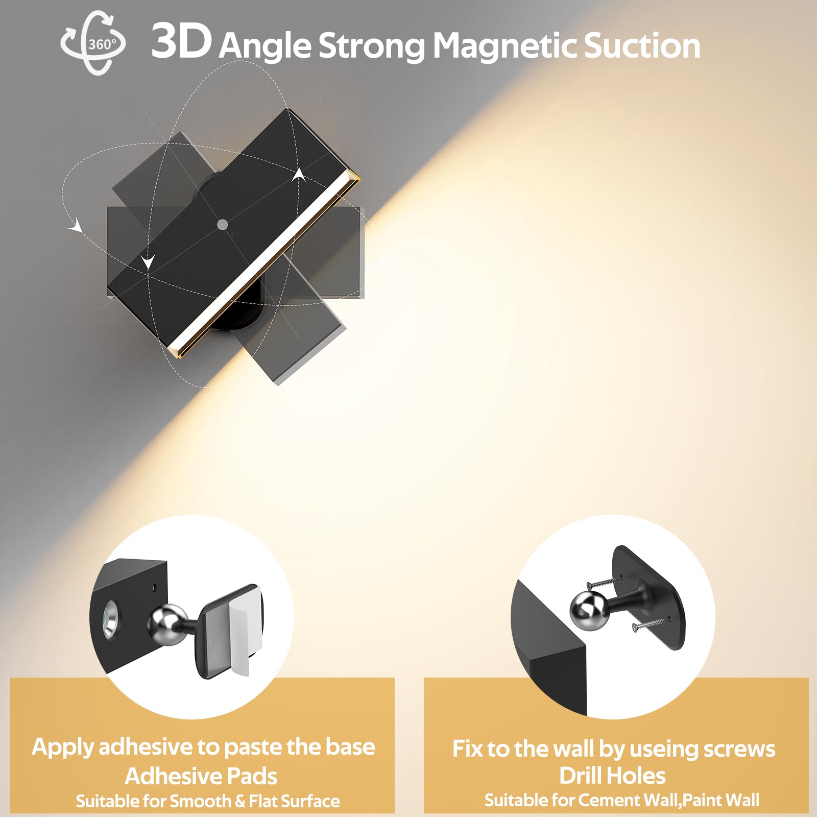 LED Wall Lights 2 Pack with Remote,Wall Sconces Lamp 3000mAh Rechargeable Battery Operated,3 Color Temperatures & 12 RGB Dimmable Magnetic 360° Rotation Cordless Light (Black)