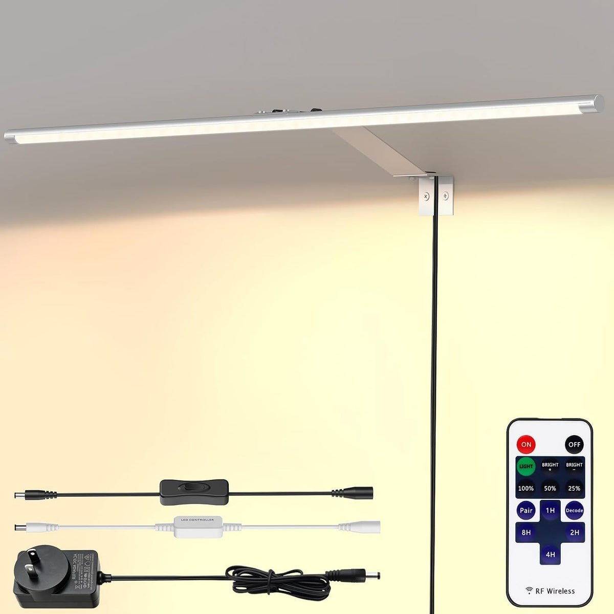 Picture Light for Wall Plug in 24inch, Dimmable LED Art Photo Light with Remote, 3000K Warm White Wall Lights with On/Off Switch Display for Picture, Gallery, Painting, Frame (Silver)