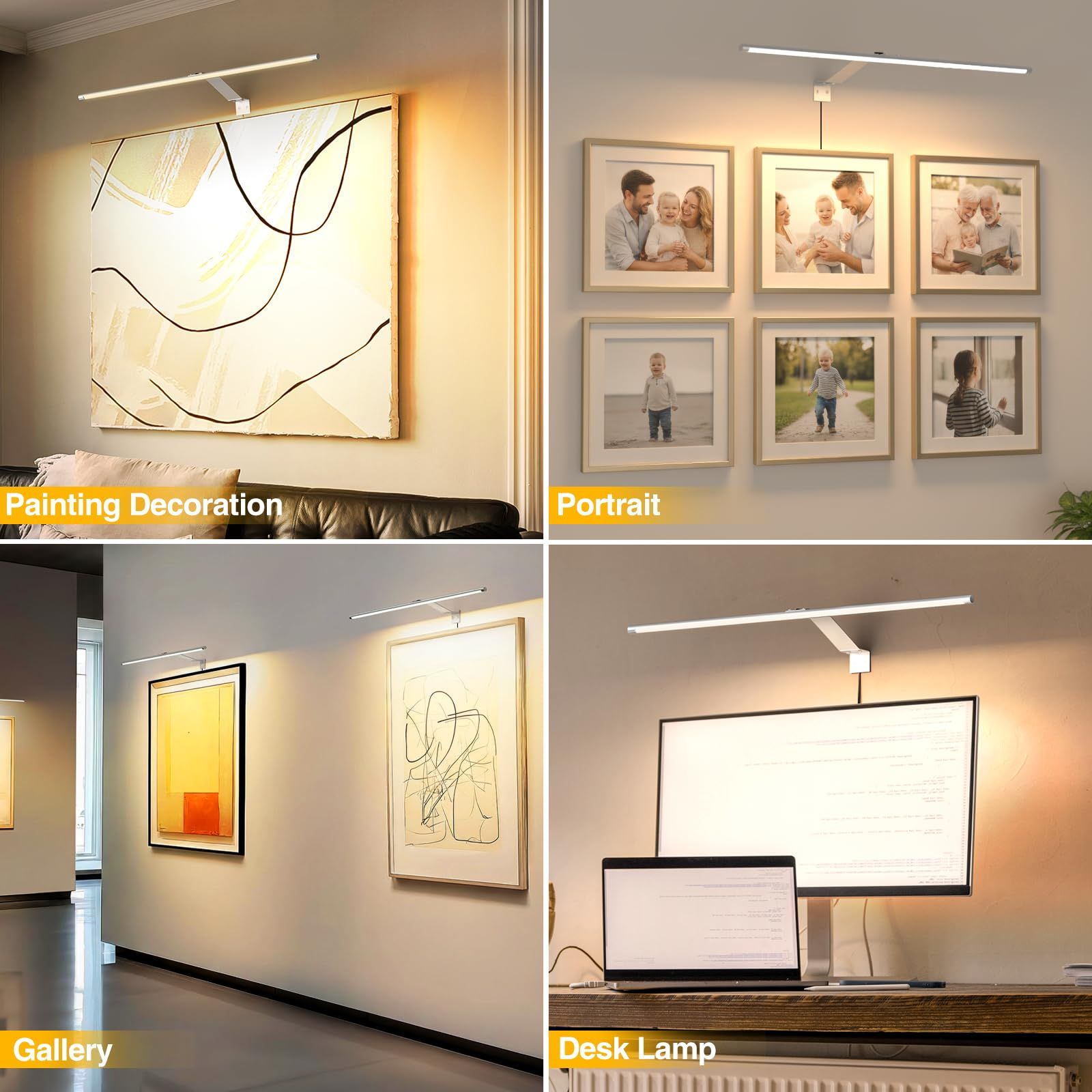 Picture Light for Wall Plug in 24inch, Dimmable LED Art Photo Light with Remote, 3000K Warm White Wall Lights with On/Off Switch Display for Picture, Gallery, Painting, Frame (Silver)