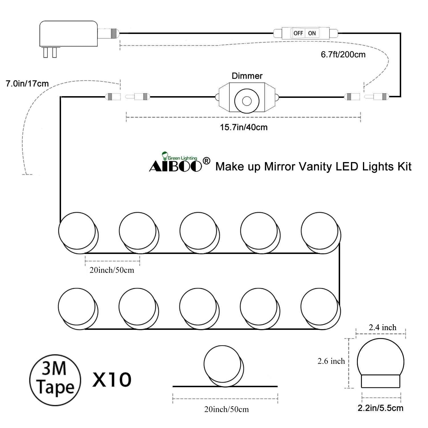 Hollywood Super Star Style Makeup Mirror Vanity LED Light Bulbs Kit for Dressing Table Dimmable & Plug in, Linkable and Flexible Strip, Mirror Not Included