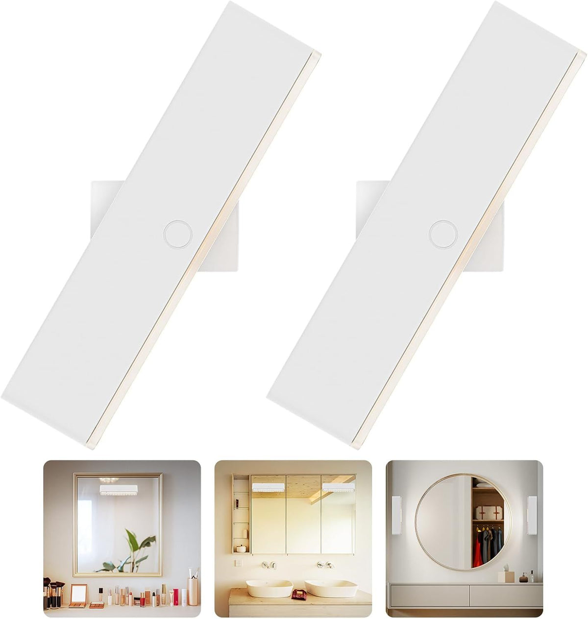 Wireless Vanity Lights for Mirror Set of 2-4000mAh Rechargeable Stick On Makeup Light with CCT Modes &amp; Dimmable Brightness, Cordless Light for Mirror, Vanity, Bathroom, Renter Friendly