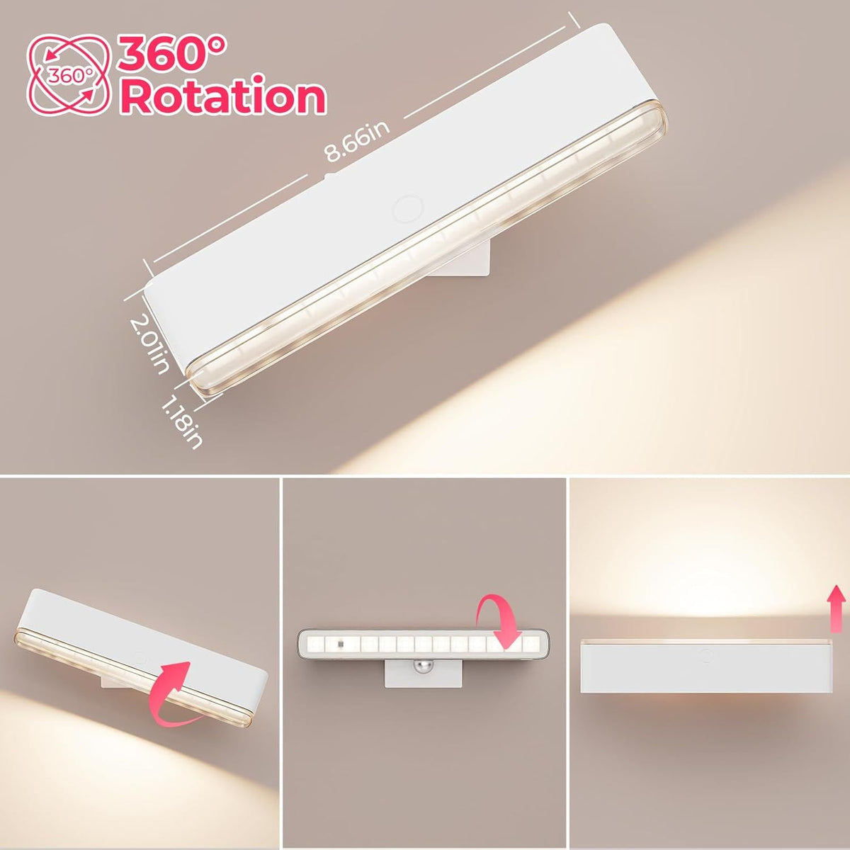 Wireless Vanity Lights for Mirror Set of 2-4000mAh Rechargeable Stick On Makeup Light with CCT Modes & Dimmable Brightness, Cordless Light for Mirror, Vanity, Bathroom, Renter Friendly
