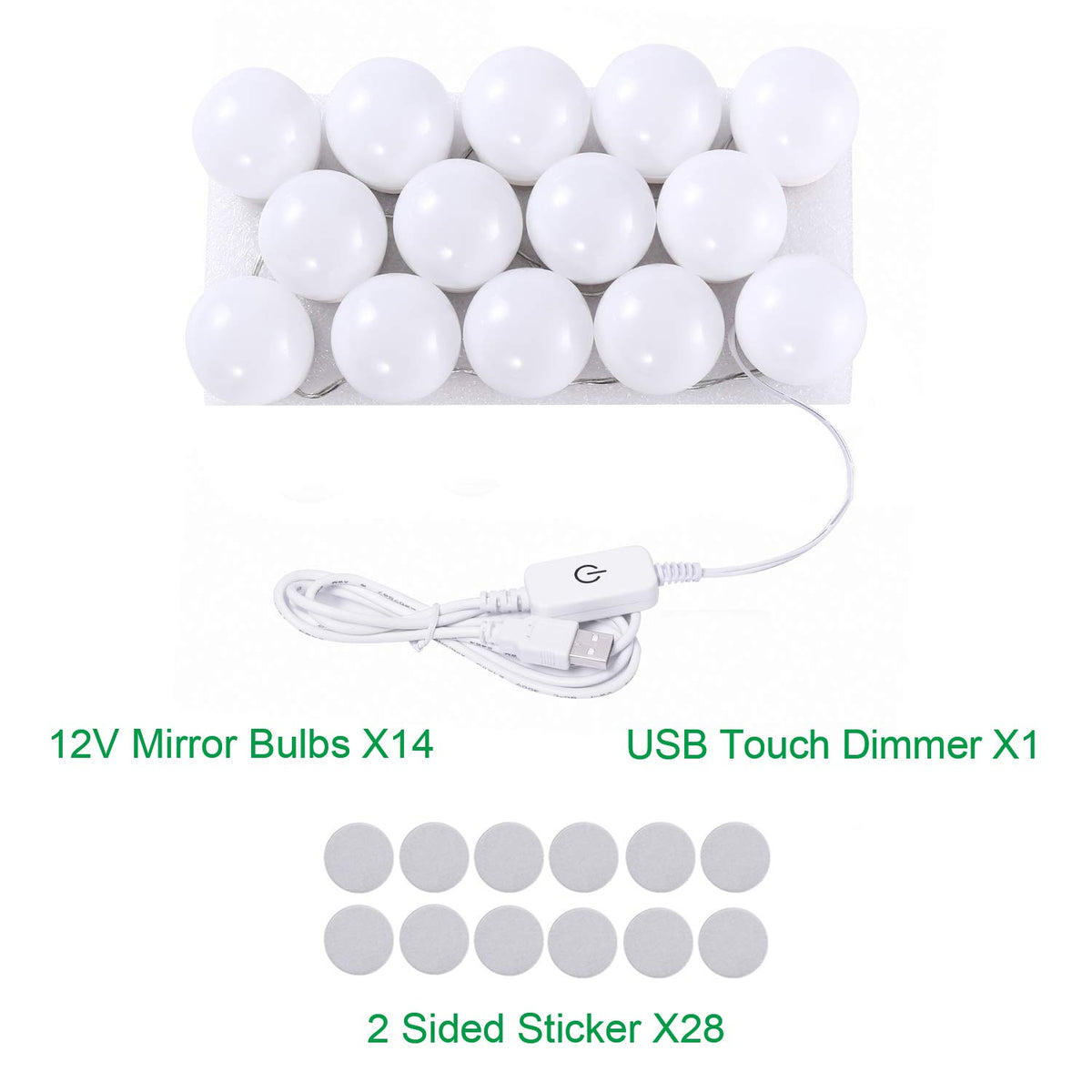 Hollywood LED Vanity Mirror Lights Kit, Dimmable Stick on USB Vanity Lights,Makeup Light Strip for for Bedroom, Dressing Room, Wedding, Party illuminating, CRI>90 (4000K Natural White 14 Bulbs 5V USB)