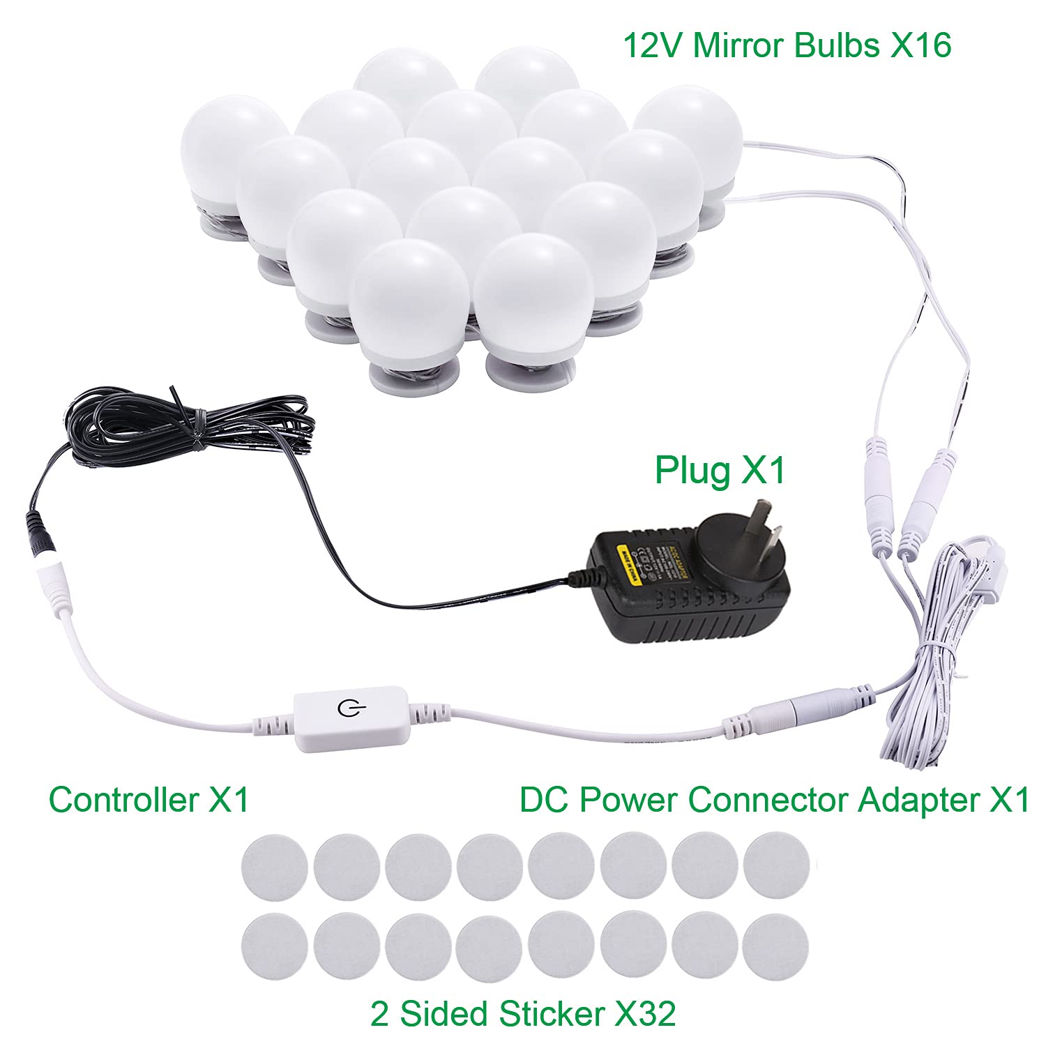 Hollywood Mirror Lights Makeup Vanity Lights, LED Vanity Mirror Lights Kit for Dressing Table, Dimmable and Adapter Plug in, Mirror Not Included (16 Bulbs Natural White)