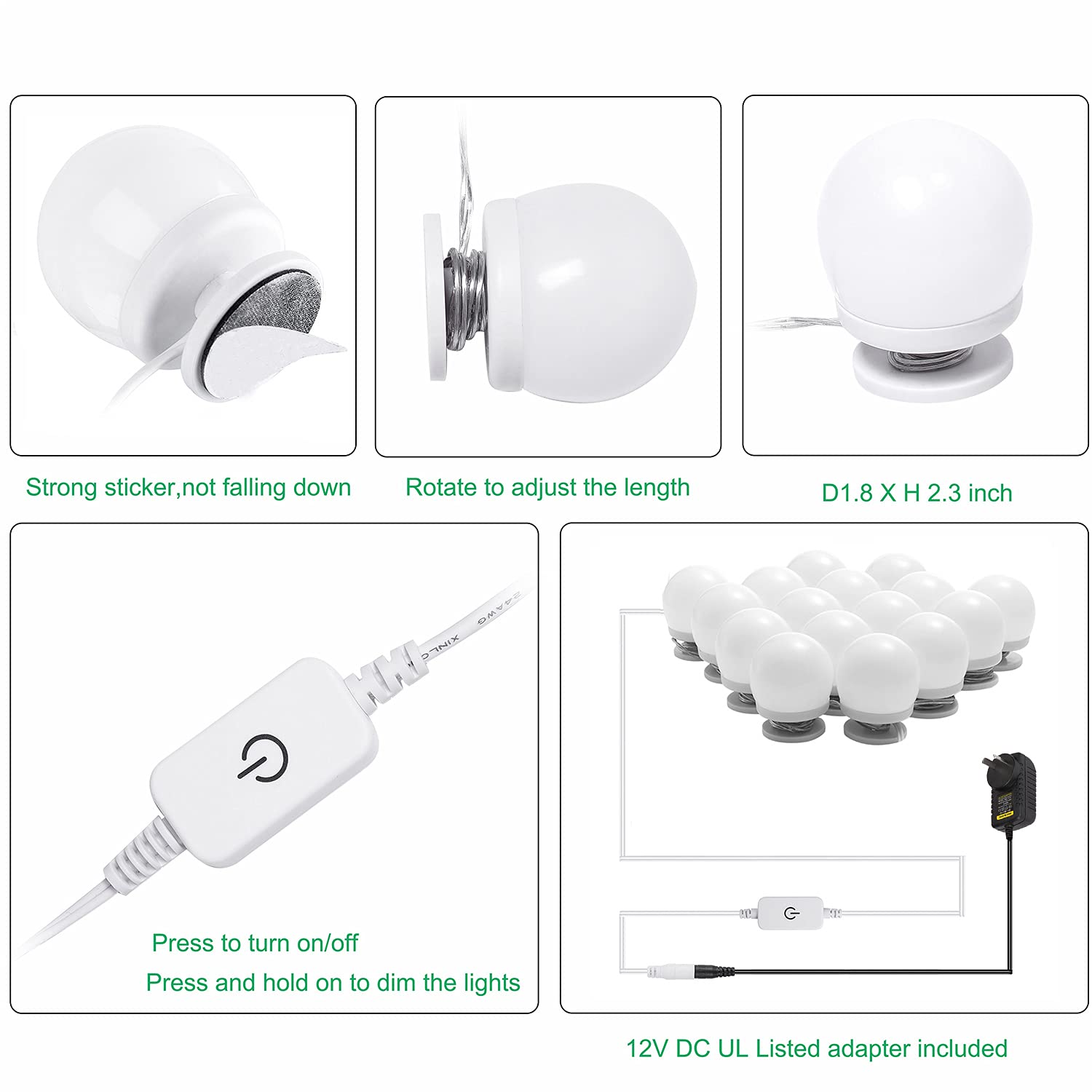 Hollywood Mirror Lights Makeup Vanity Lights, LED Vanity Mirror Lights Kit for Dressing Table, Dimmable and Adapter Plug in, Mirror Not Included (16 Bulbs Natural White)