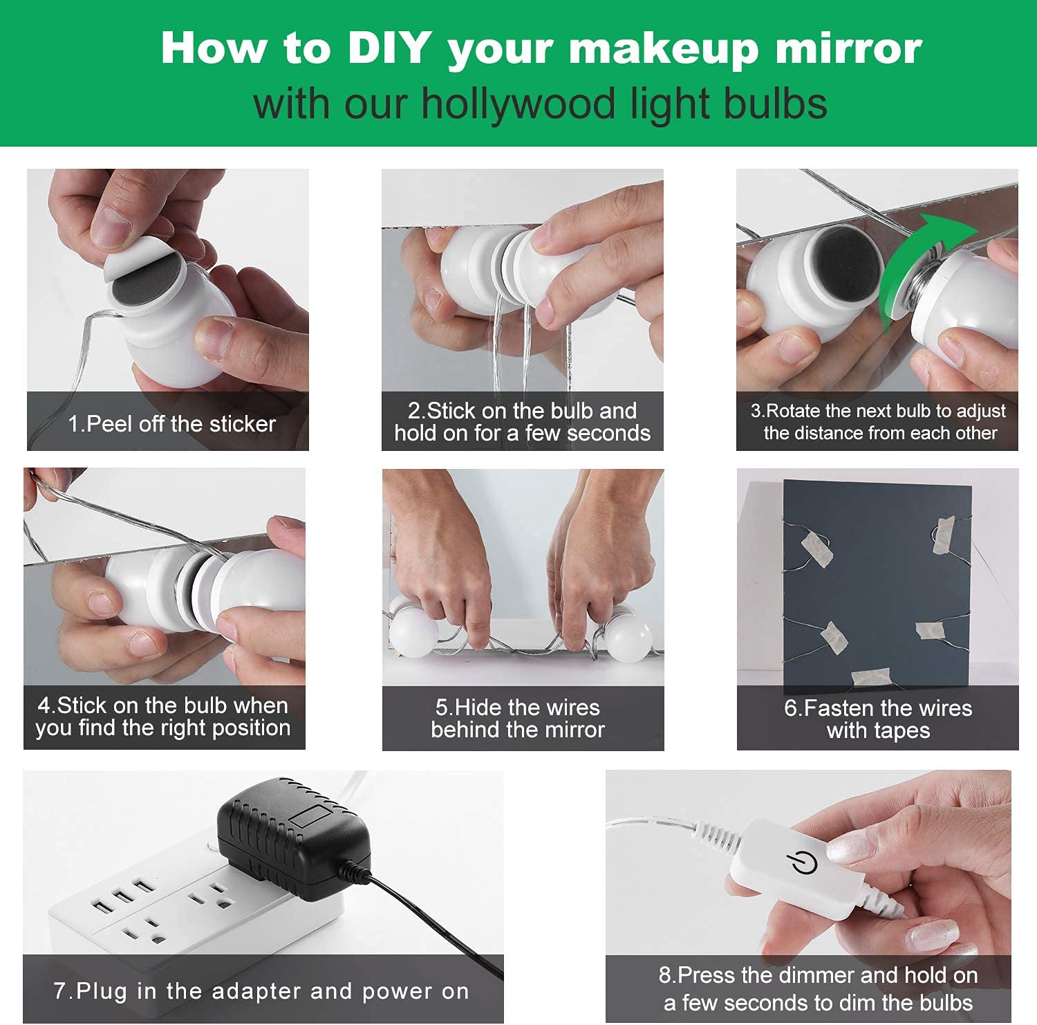 Hollywood Mirror Lights Makeup Vanity Lights, LED Vanity Mirror Lights Kit for Dressing Table, Dimmable and Adapter Plug in, Mirror Not Included (16 Bulbs Natural White)