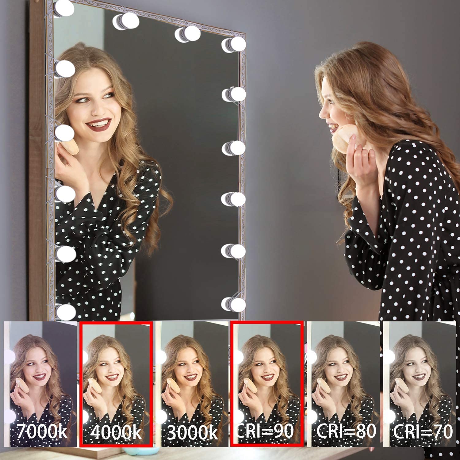 Hollywood Mirror Lights Makeup Vanity Lights, LED Vanity Mirror Lights Kit for Dressing Table, Dimmable and Adapter Plug in, Mirror Not Included (16 Bulbs Natural White)