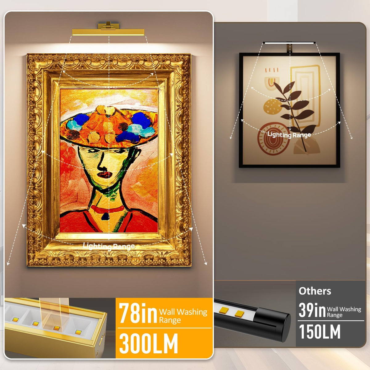 Picture Lights for Wall, Battery Operated Picture Light 16in Gallery Light for Paintings CCT Dimmable Gold