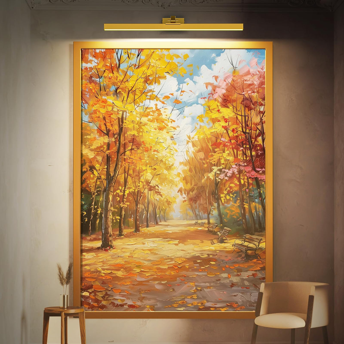 Wall Picture Light, 24in Battery-Powered Gallery Light for Artwork, CCT Dimmable Rechargeable Battery Wall Lamp with Remote Control for Living Room, Gallery, and Dartboard (Gold)