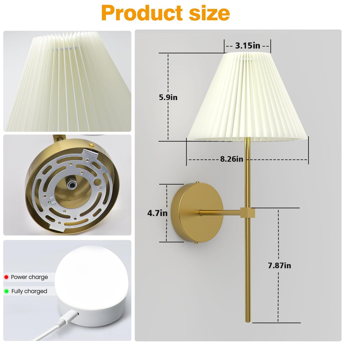Battery Operated Wall Sconces Set of 2,Gold Rechargeable Wall Lights with Remote,3000mAh Dimmable 3 Timer Magnetic Bulbs,Indoor Wireless Lamps for Bedroom Living Room Hallway Bathroom