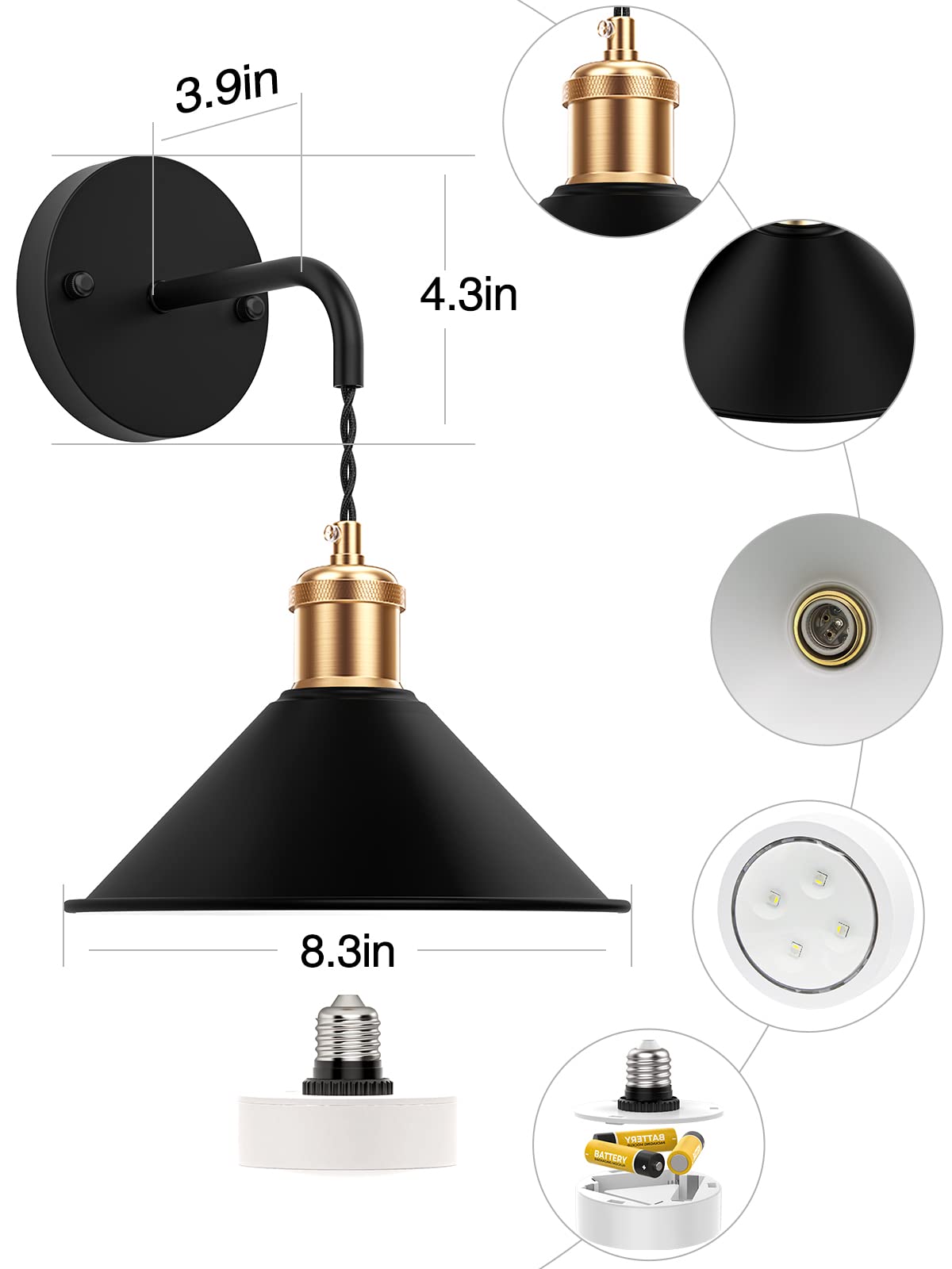 Battery Operated Wall Sconce, Wireless Wall Lights Set of 2, 13 RGB Colors Dimmable Battery Powered Wall Lamp with Remote Memory Function Auto Timer for Bedroom Living Room Hallway