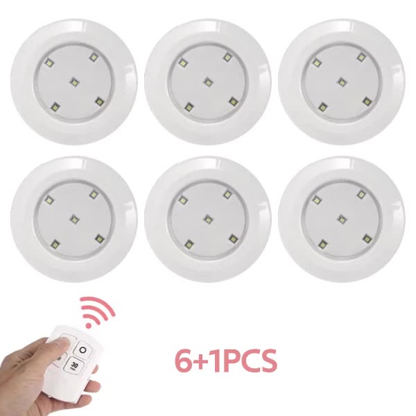 6 LED Light Set with Remote - Cool White for Cabinets &amp; Displays