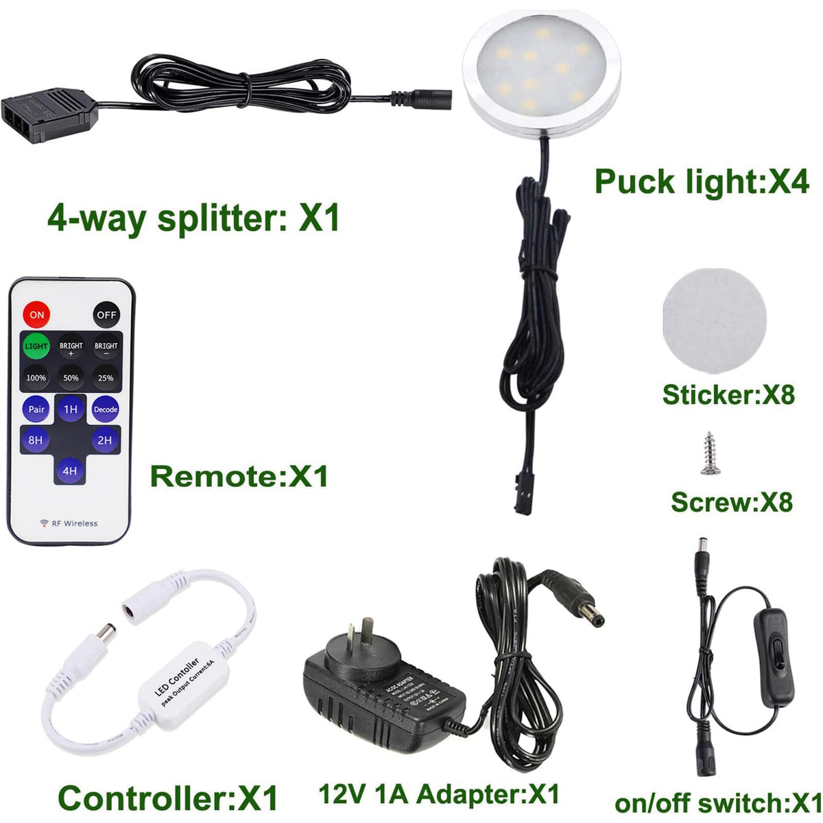 Dimmable & Timing Under Counter Lights Kitchen with Wireless RF Remote,Ultra-Thin 240V LED Cabinet Lights,12W Shelf Lights，4 Lights,Daylight White