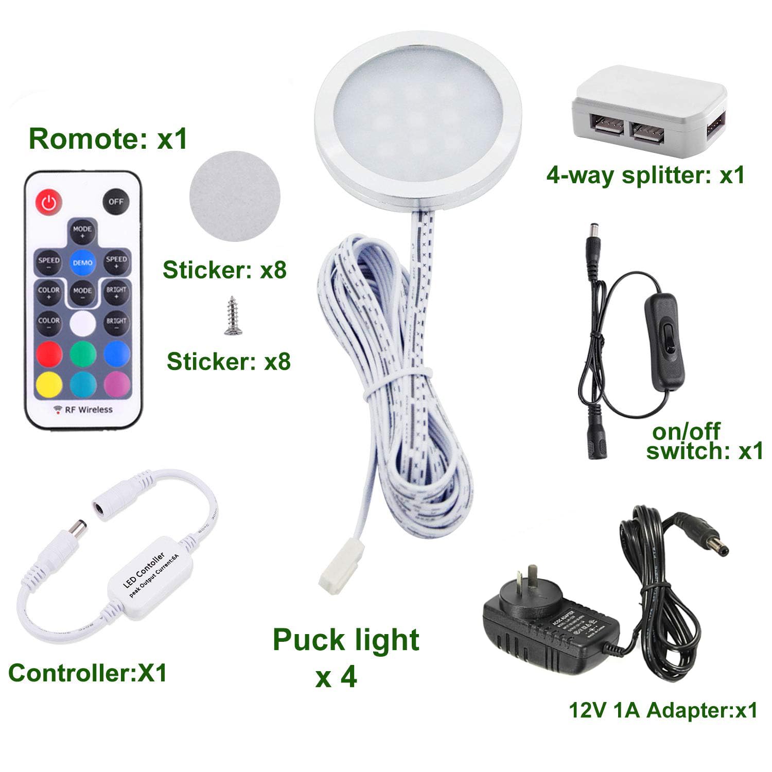 RGB Color Changing LED Under Cabinet Lighting Kit 4 Packs Aluminum Slim Cabinet LED Puck Lights for Kitchen Counter Wardrobe Counter Furniture Shelf Ambiance Christmas Xmas Decoration Lighting