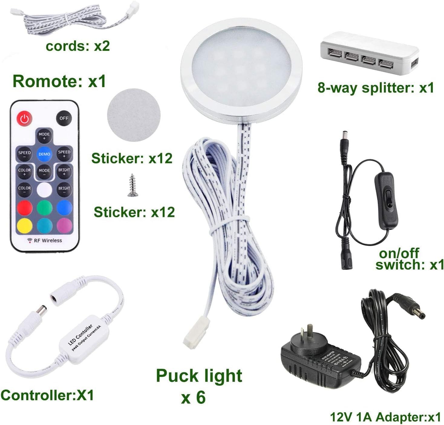 RGB Color Changing LED Under Cabinet Lighting Kit,Aluminum Slim Cabinet LED Puck Lights for Kitchen Counter Wardrobe Counter Furniture Shelf Ambiance Christmas Xmas Decoration Lighting