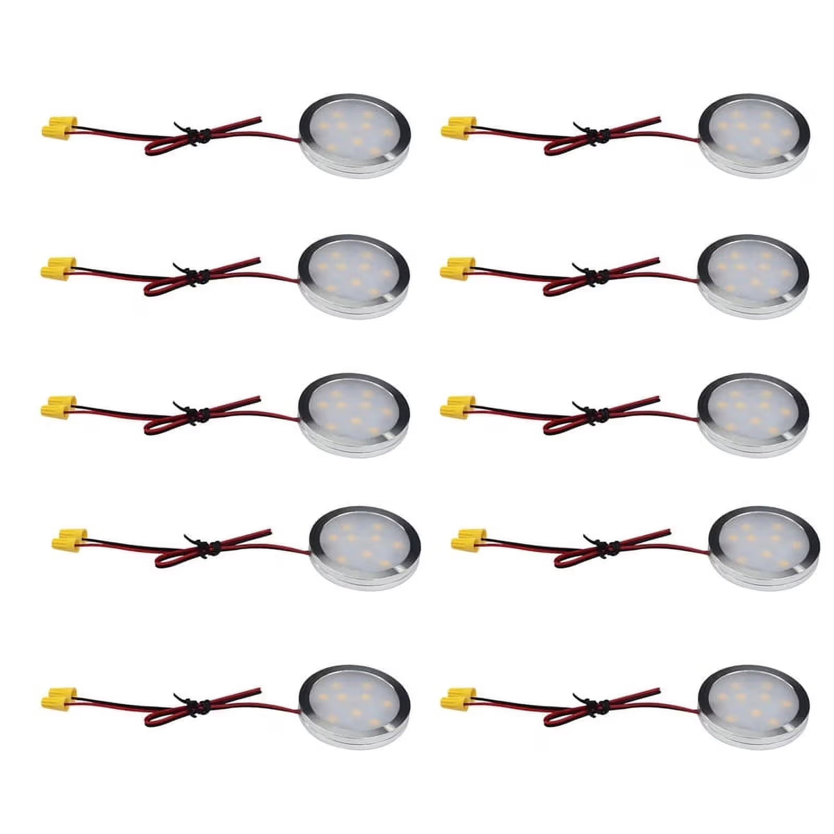 Under Cabinet LED Puck Lights, Slim Aluminum Round Flat LED Lights 2W 12V DC Hardwired 30cm Wire, Warm White 2700K, Ideal for Kitchen Counter, Closet, RV Camper &amp; Marine Boat Interior Lighting (10 Pack)