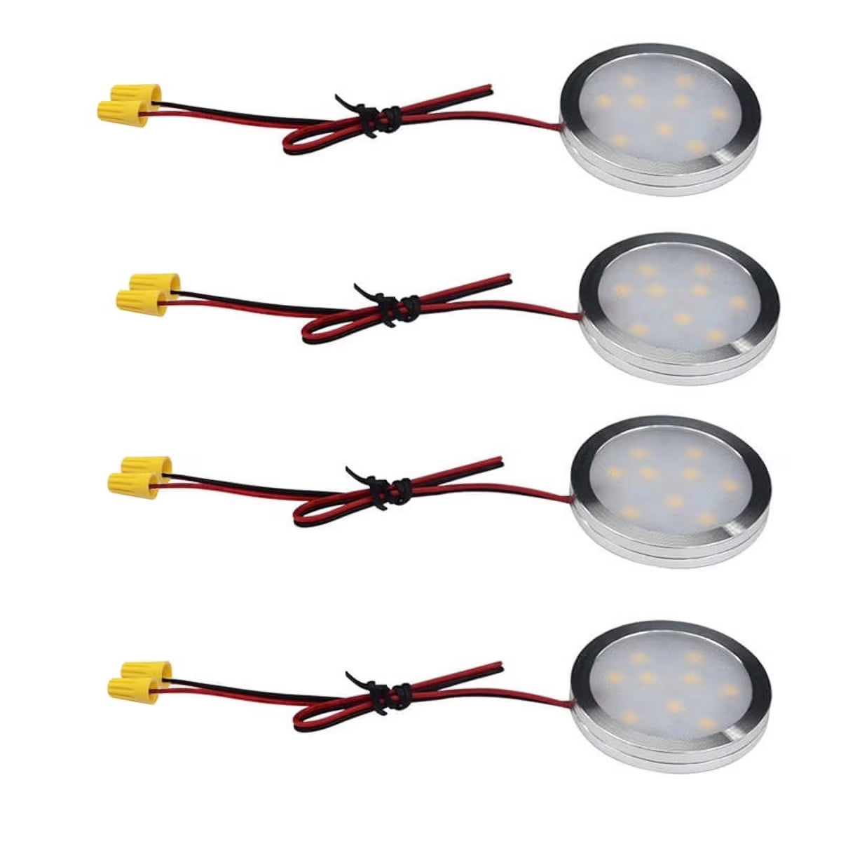 Under Cabinet LED Puck Lights, 2W Hardwired Round LED Spot Lights, 30cm Lead Wire, 12V DC Low Voltage, Perfect for Kitchen Counter, Cabinet, RV Interior, Boat &amp; Marine Lighting (4 Pack 6000K Daywhite)