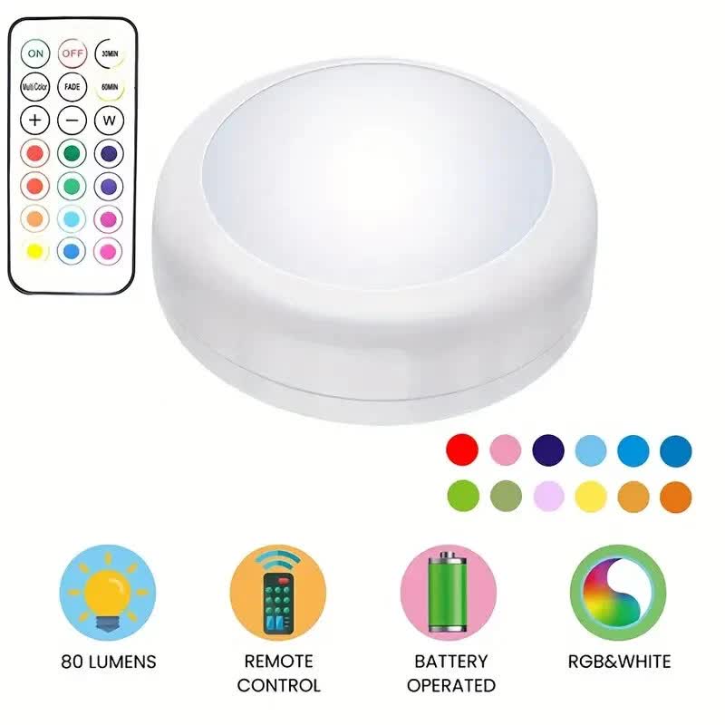 6 Pack RGBW LED Cabinet Lights, Remote Control, Battery Powered
