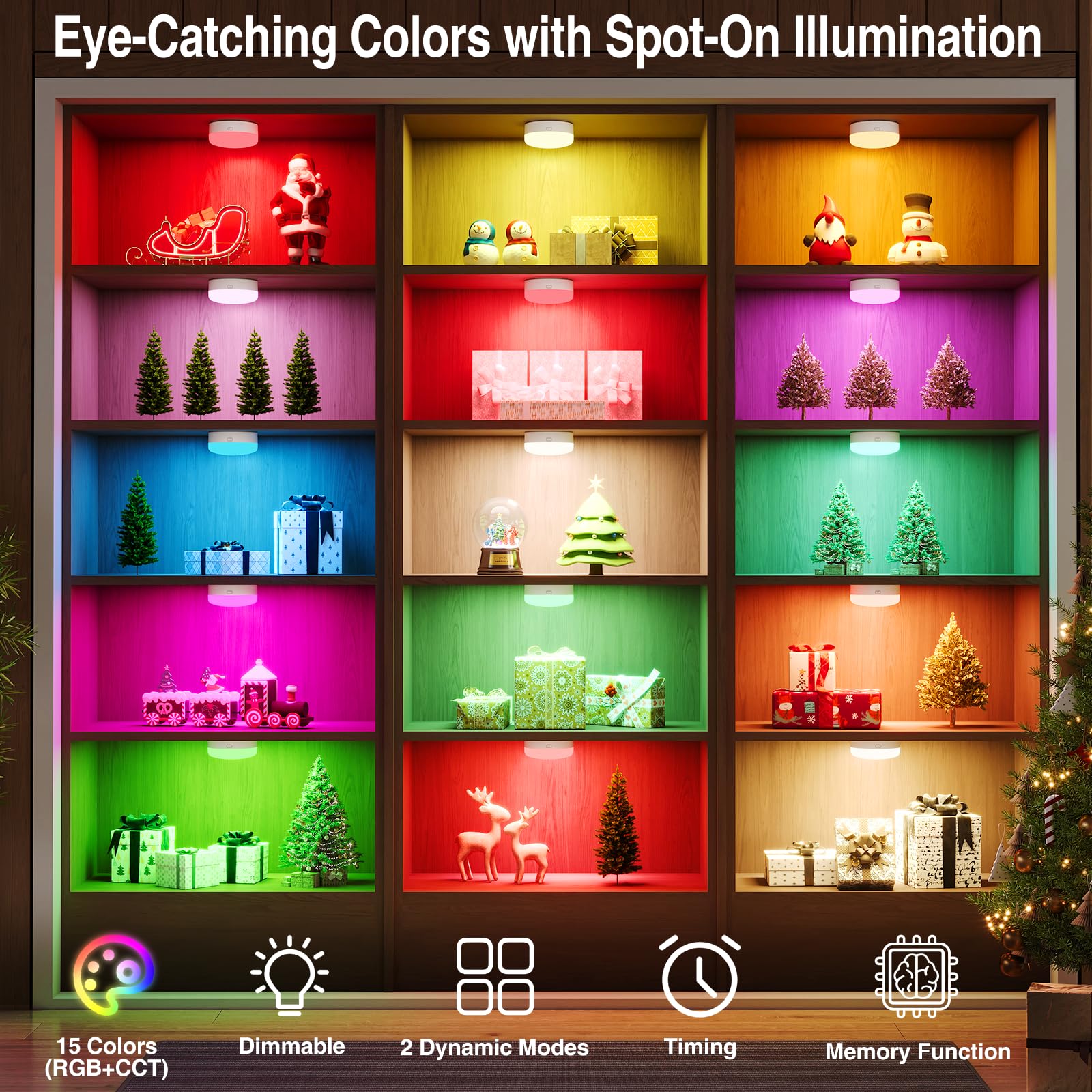 Puck Lights with Remote Control, 4-Pack Wireless Stick On Lights for Under Cabinet, Closet, Bedroom, Staircase & Bookshelf, 3000mAh Battery Operated Color Changing Lighting (RGB&CCT)