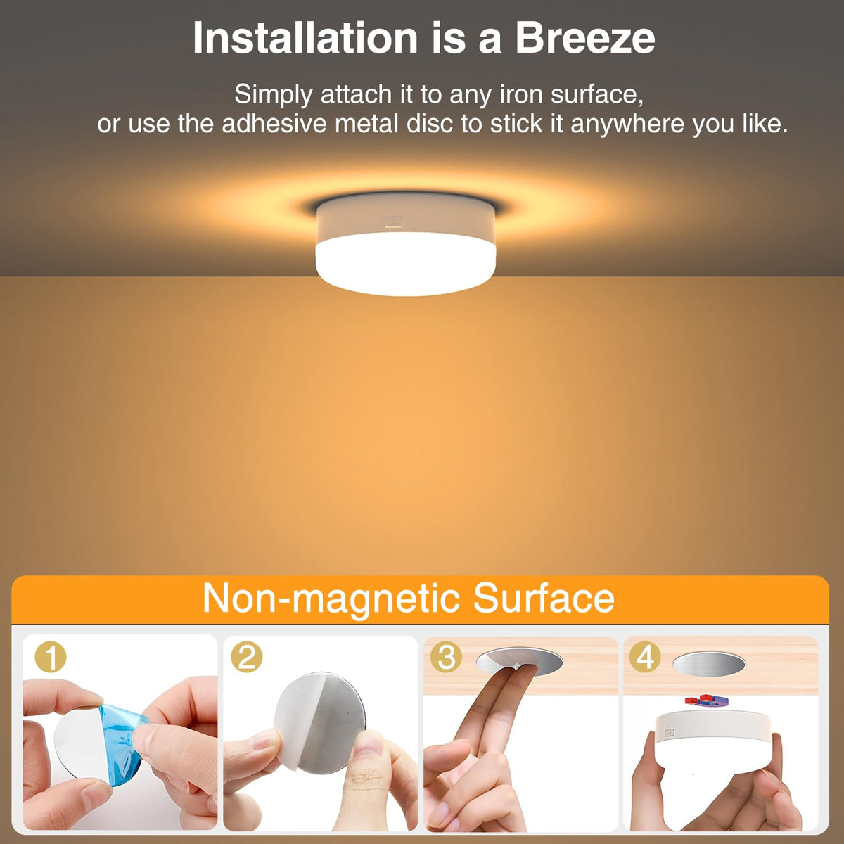 Puck Lights with Remote Control, 4-Pack Wireless Stick On Lights for Under Cabinet, Closet, Bedroom, Staircase & Bookshelf, 3000mAh Battery Operated Color Changing Lighting (RGB&CCT)