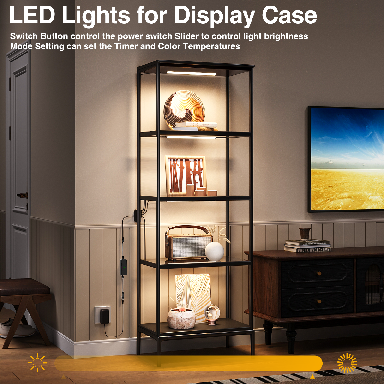 Under Cabinet Lighting, Timer & CCT 2700-6000K with Slider Dimmer, Plug-in 12Inch 12W Lights for Curio Cabinet, Kitchen, Bookshelf (4 Bars Kit)