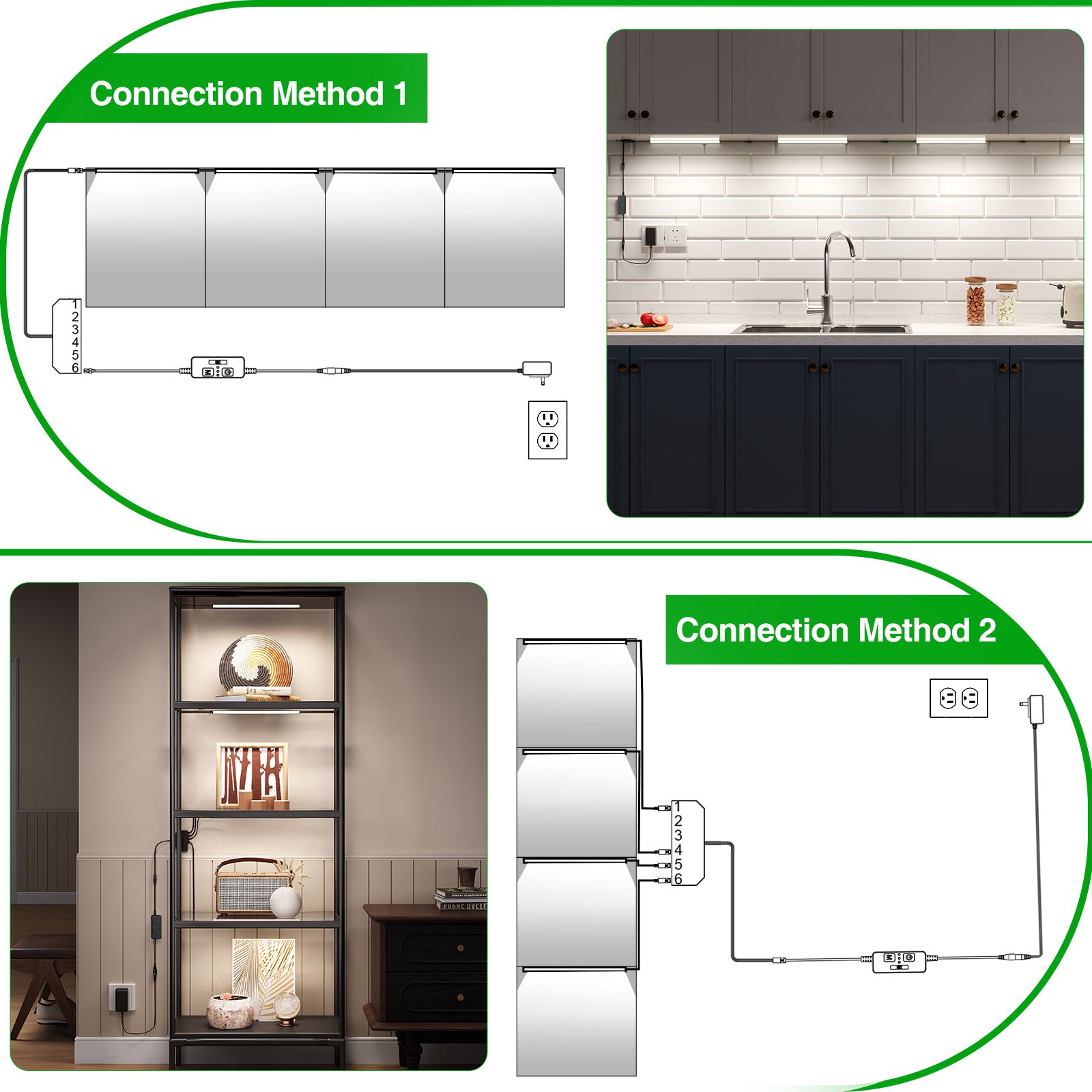 Under Cabinet Lighting, Timer & CCT 2700-6000K with Slider Dimmer, Plug-in 12Inch 12W Lights for Curio Cabinet, Kitchen, Bookshelf (4 Bars Kit)