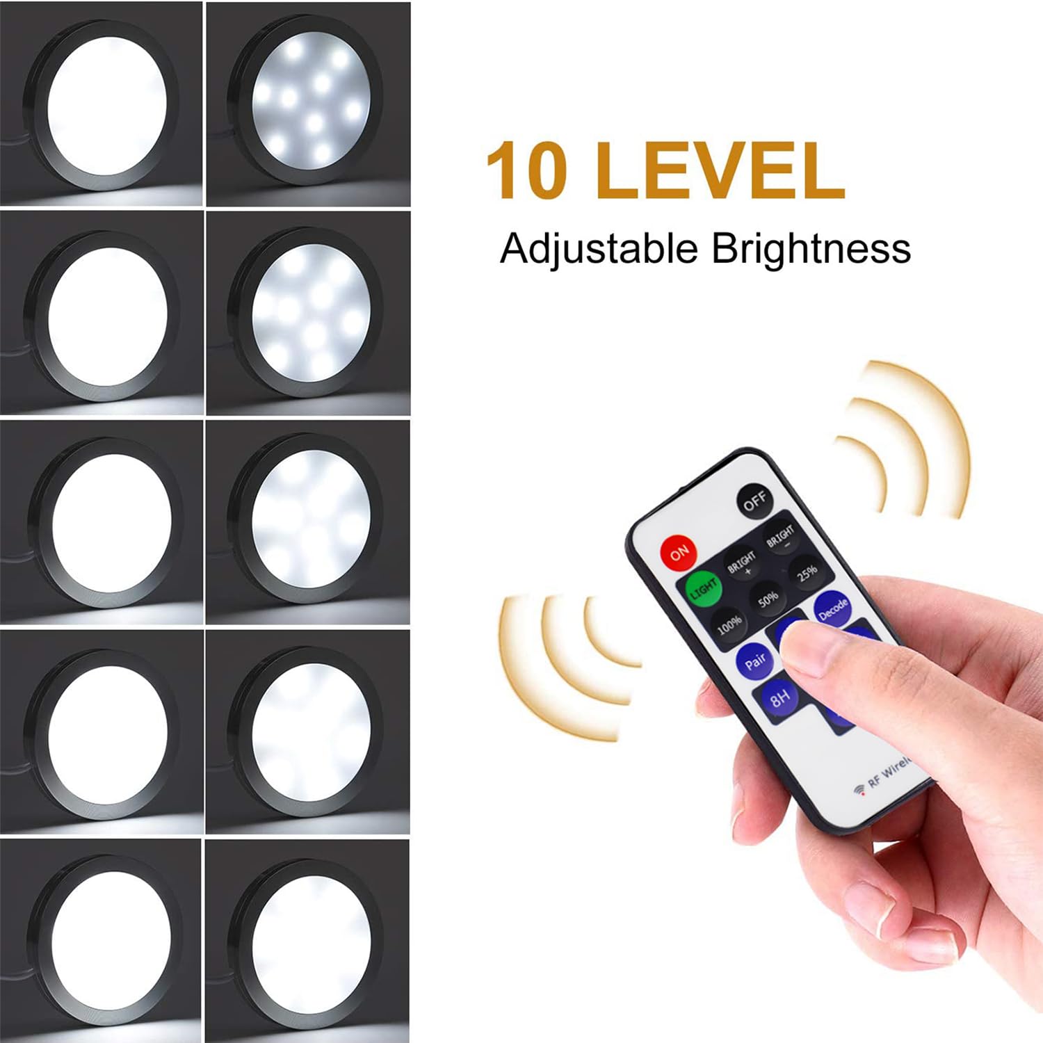 Linkable Under Cabinet LED Lighting 12V Slim Aluminum Dimmable Puck Lights Direct Wired with RF Remote Control for Kitchen Lighting(8pack Daylight White)