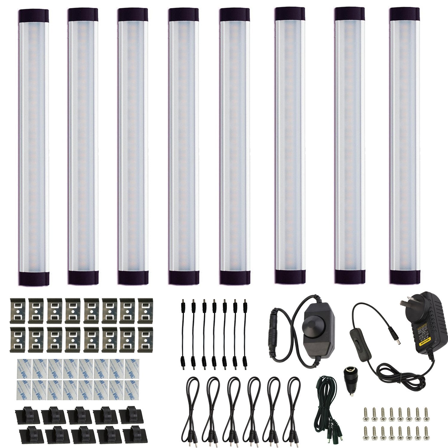 Dimmable LED Under Cabinet Lighting Bar, 12V Under Counter LED Light Strip Linkable Kit with Rocker Switch Kitchen,Showcase,Worktop, Shelf Lighting(8 Panel Kits Warmwhite)