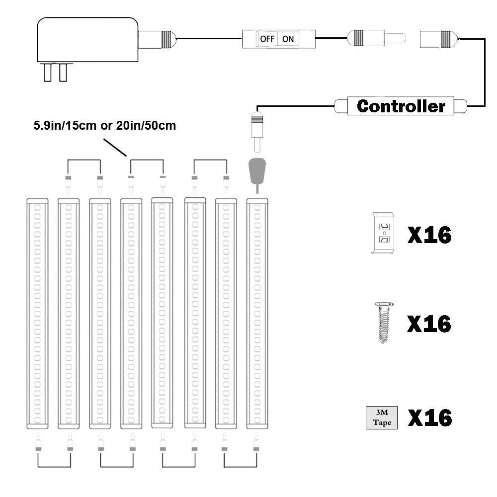 Dimmable Led Under Cabinet Lighting Bar Linkable Kits with Rocker Switch Under Counter Kitchen,Showcase,Shelf Lighting(8 Panel Kits Cold White)
