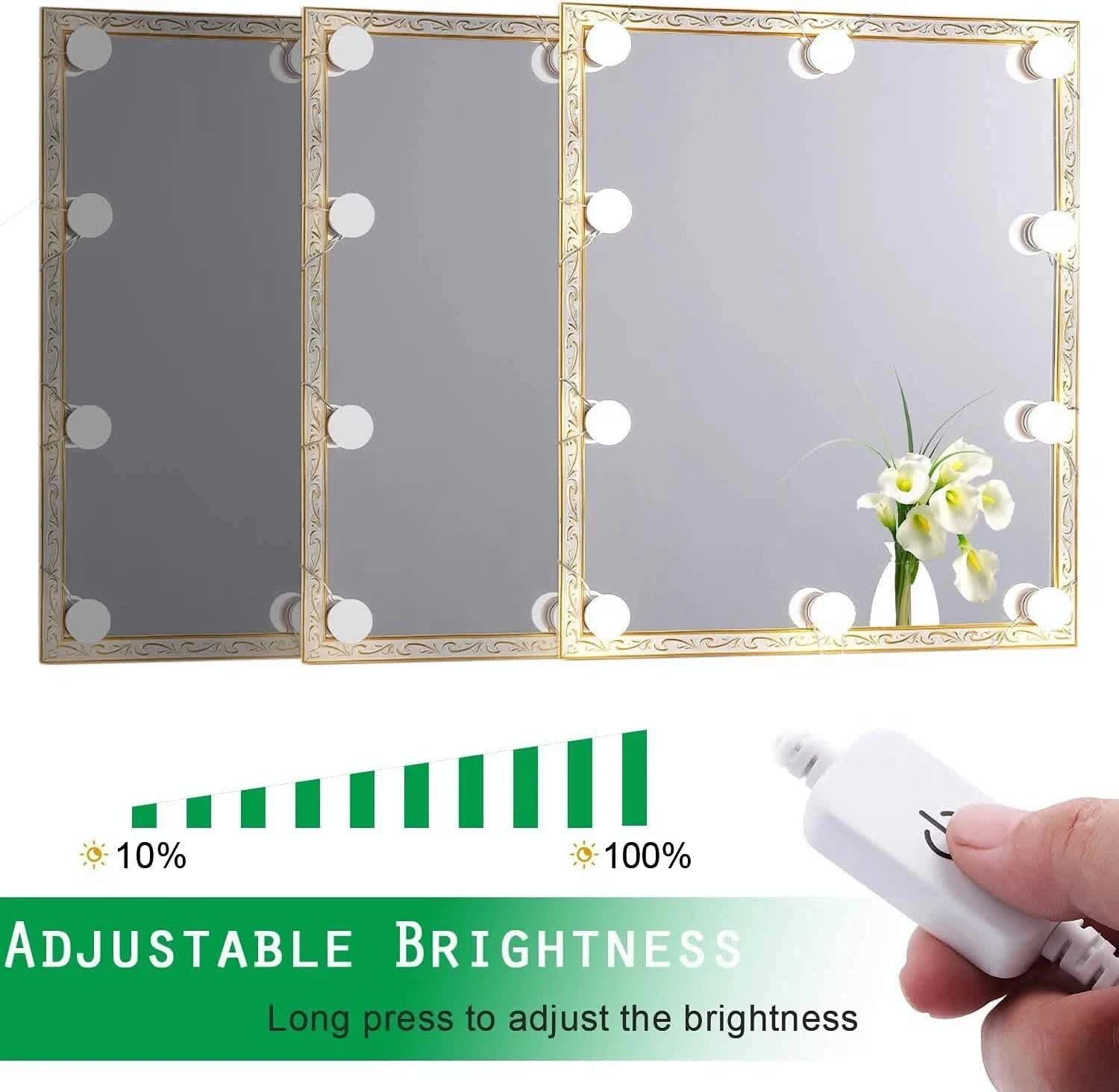 Hollywood LED Vanity Mirror Lights Kit,Stick on Dimmable Makeup Lights, 12V Mirror Lighting Strip Fixture for Vanity Dressing Table Set, Bedroom Wall Lights,CRI>90 (4000K Natural White,10 Bulbs)