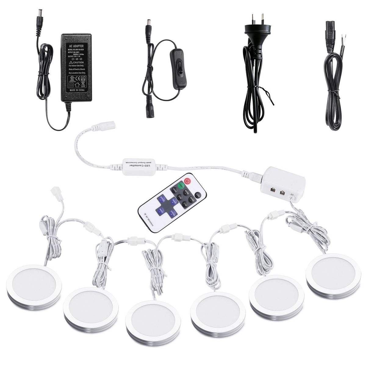 Linkable Under Cabinet LED Lighting 12V Dimmable Puck Lights with Wireless RF Remote Control, Hardwired &amp; AU Wall Plug in for Counter Lighting(6 Lights, Natural White)
