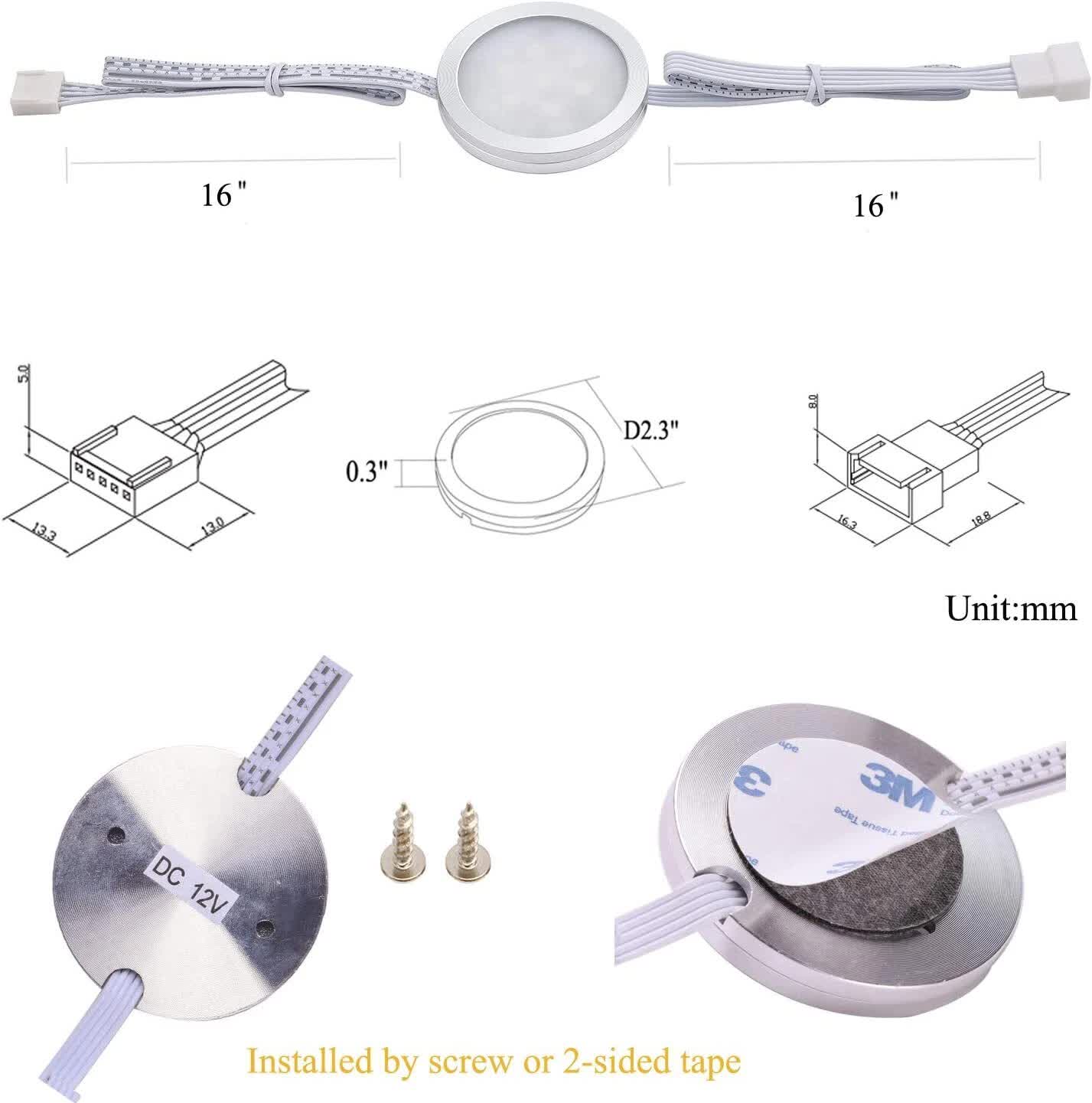 Under Counter LED Light Kit, RGBWW Under Cabinet Lighting, 10 Packs Colored Cabinet Lights with Wireless 40-Key IR Dimmable Remote Control (10 Lights)