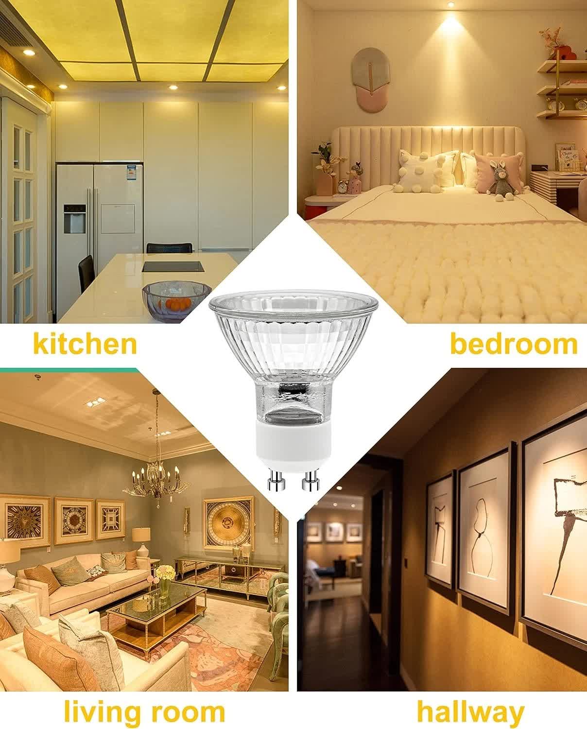 GU10 Halogen Light Bulbs, GU10 Bulbs 50W, 6 Pack Spotlight Bulbs AC 230V 50W, Light Bulbs Halogen Equivalent Energy 2 Pin 35° Beam Angle 2700K Dimmable Warm White