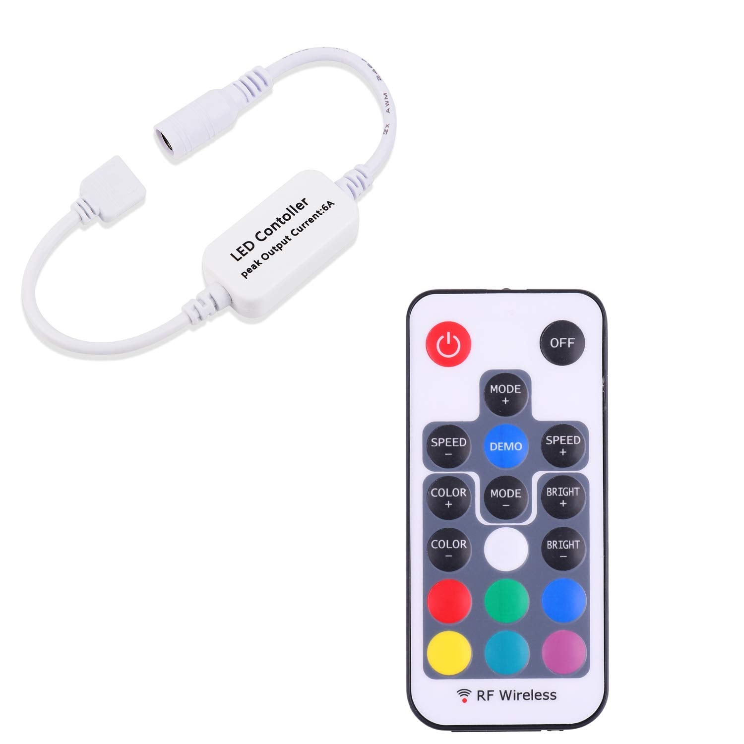 Mini Remote Controller for RGB Color LED Strip Lights, RF Dimmer for 12V DC LED Ribbon, LED Neon Sign, Wireless Remote Control for Dimmable 3528 5050 Under Cabinet Puck Lights(RGB)