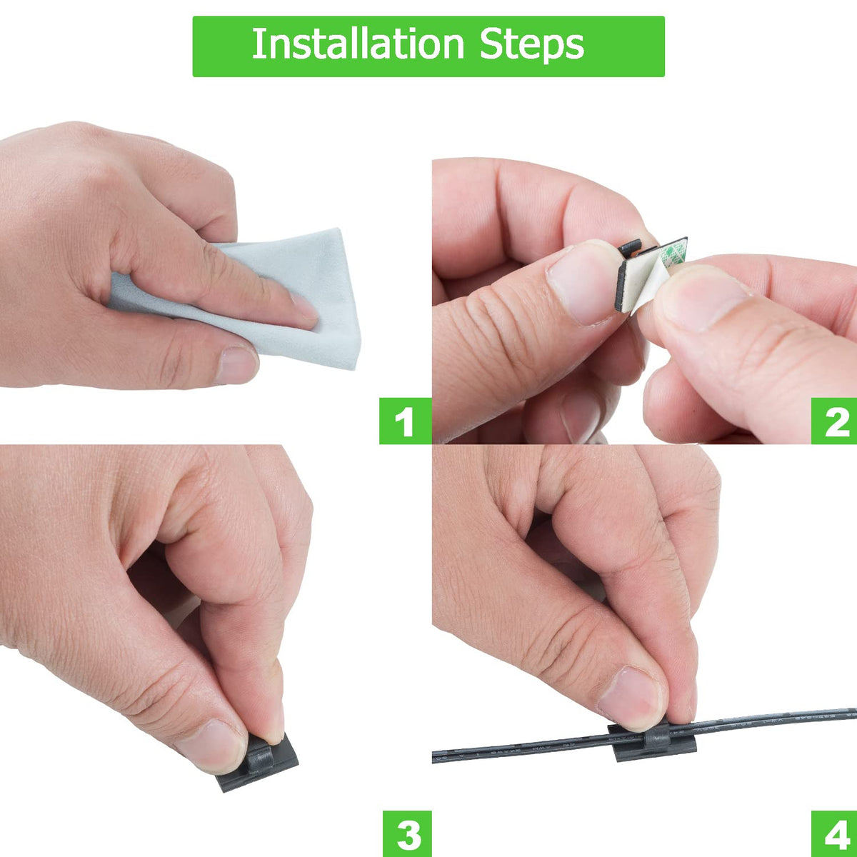 100PCS Cable Clips Black, AIBOO Upgraded Wire Clips Adhesive with 50PCS Small Size & 50PCS Large Size Cable Straps, Mini Cable Wire Management for Handling Under Cabinet Lighting with Cords