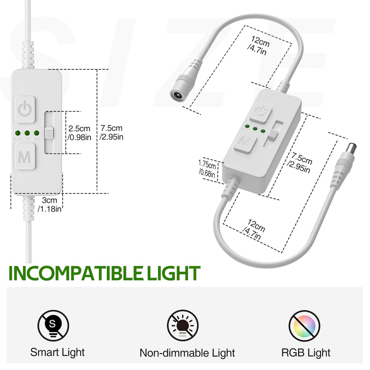 Single Color Slider Dimmer with Timer - PWM 1pc DC 5V/12V/24V LED Controller, 36W Max, Slide Brightness Control & Auto-Off for LED Strip Lights, Closet, Counter, Aquarium Lighting (White)