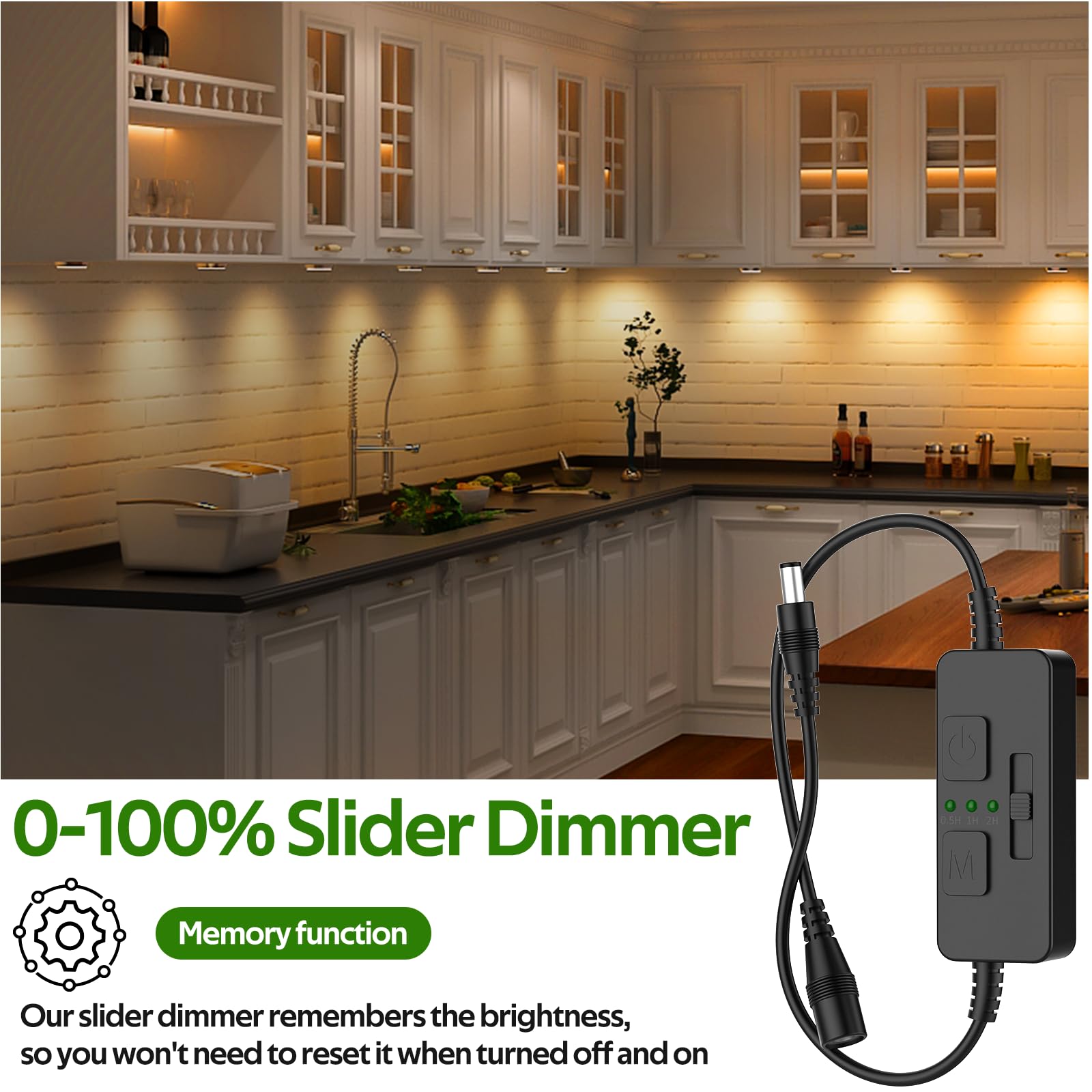 Single Color Slider Dimmer with Timer - PWM 1pc DC 5V/12V/24V LED Controller, 36W Max, Slide Brightness Control & Auto-Off for LED Strip Lights, Closet, Counter, Aquarium Lighting (Black)