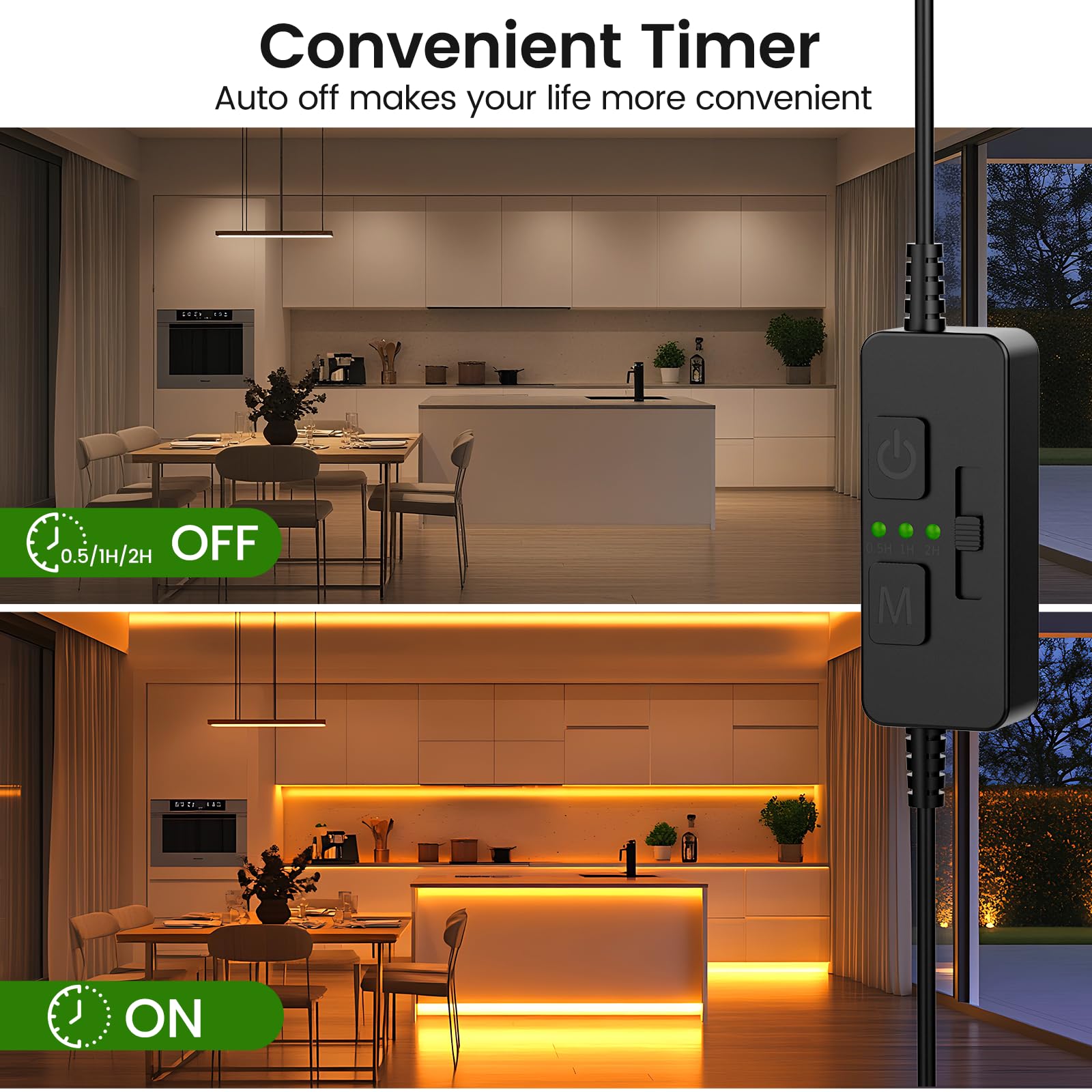 Single Color Slider Dimmer with Timer - PWM 1pc DC 5V/12V/24V LED Controller, 36W Max, Slide Brightness Control & Auto-Off for LED Strip Lights, Closet, Counter, Aquarium Lighting (Black)