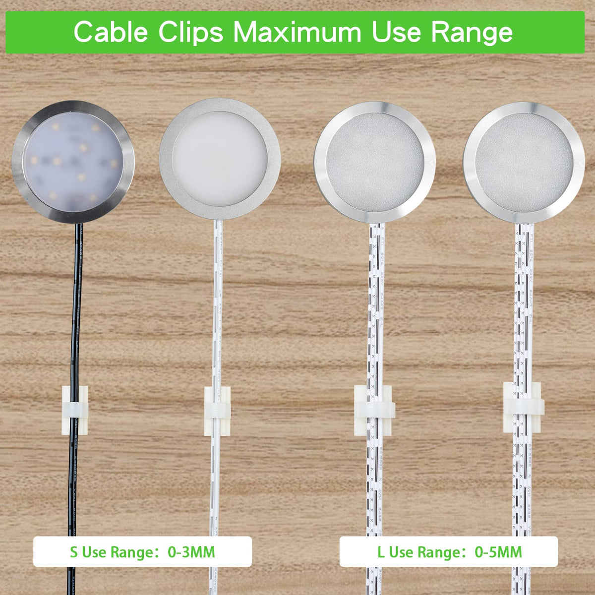 100PCS Cable Clips White, AIBOO Upgraded Wire Clips Adhesive with 50PCS Small Size & 50PCS Large Size Cable Straps, Mini Cable Wire Management for Handling Under Cabinet Lighting with Cords