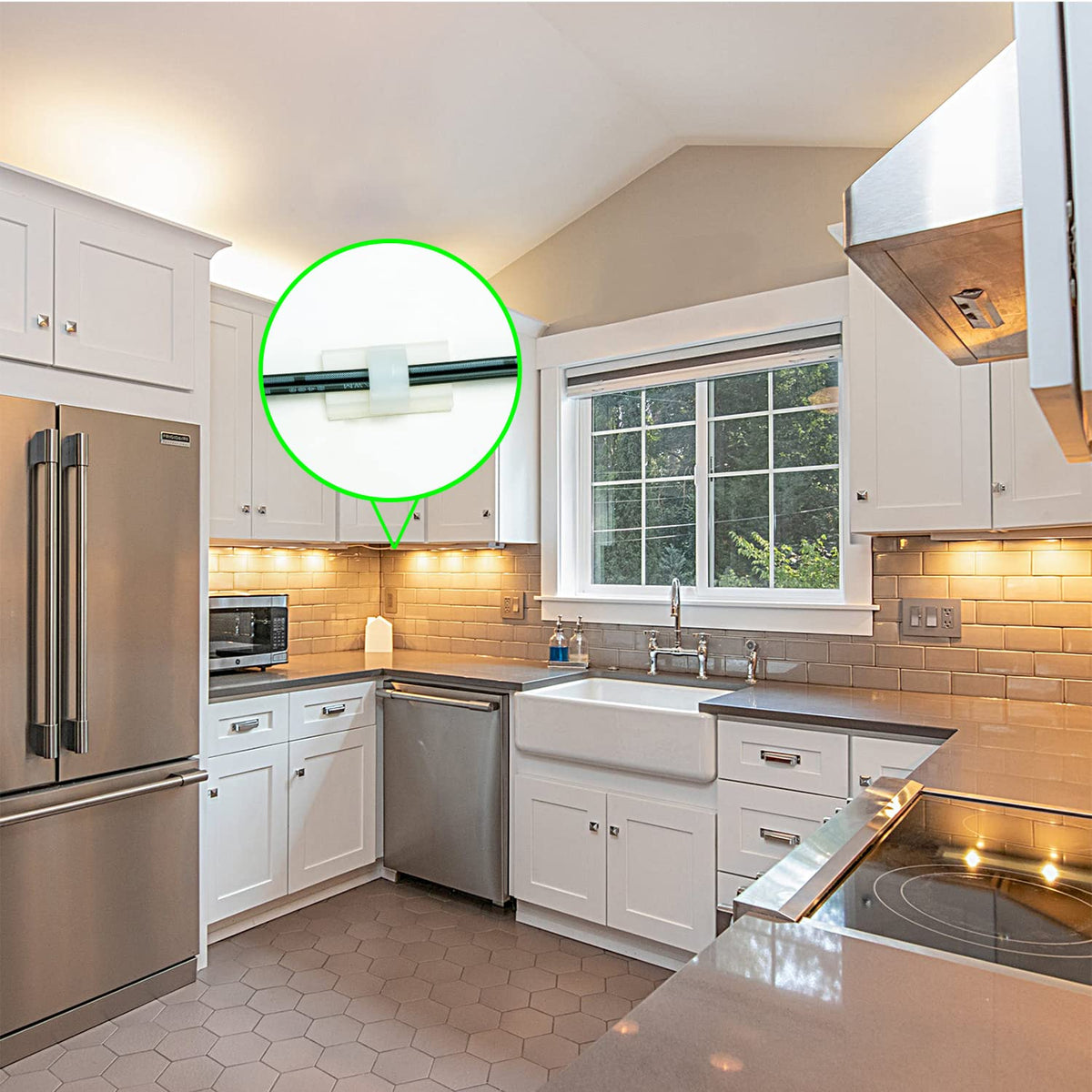 100PCS Cable Clips White, AIBOO Upgraded Wire Clips Adhesive with 50PCS Small Size & 50PCS Large Size Cable Straps, Mini Cable Wire Management for Handling Under Cabinet Lighting with Cords