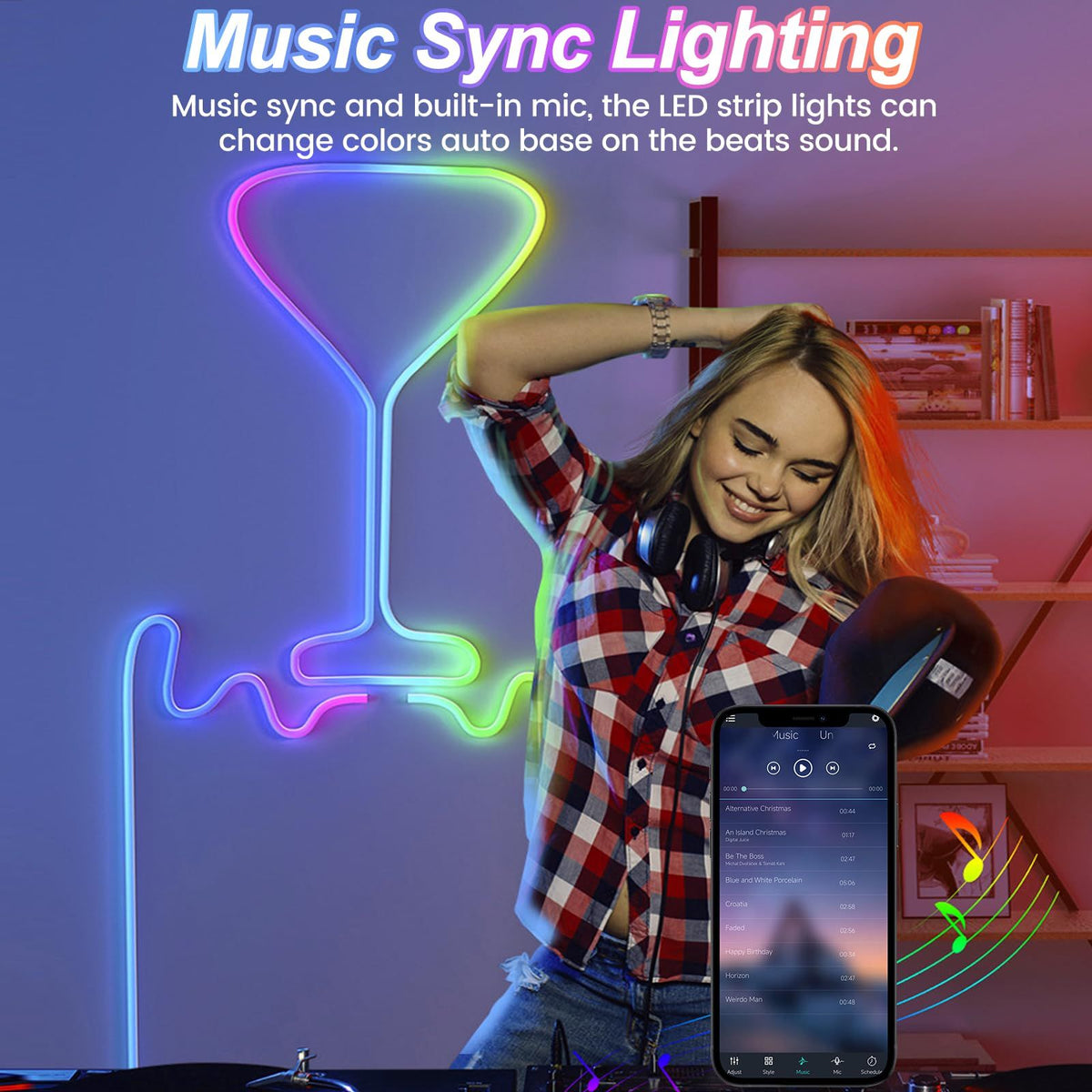 32.8ft LED Neon Rope Lights with APP/Remote Control,Flexible DIY Design,Music Sync Neon Lights for Wall Decor,Outdoor IP67 Waterproof, RGB Rope LED Lights for Bedroom,Livingroom,Gaming,Party