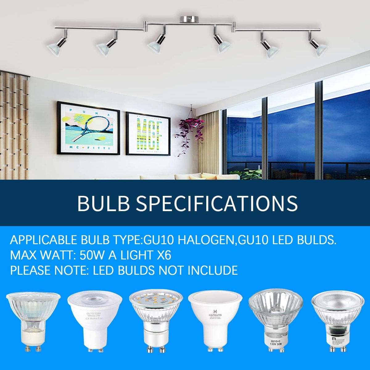 Kitchen Lights, 6-Light Ceiling Lighting Kits, Swivelling Ceiling Spotlight for Bedroom, Kitchen and Living Room(GU10 LED Bulbs not Included) (Brush Nickel)