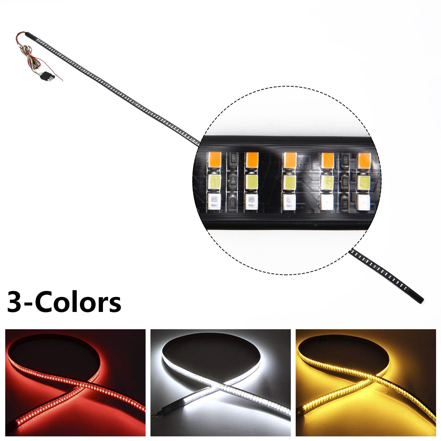 Tailgate Light Bar 60 Inch Triple Row Tail light bar for Pickup Trailer SUV RV VAN Full Function Red Brake White Reverse Amber Turn Signal double flash Light No Drill Install (60inch)