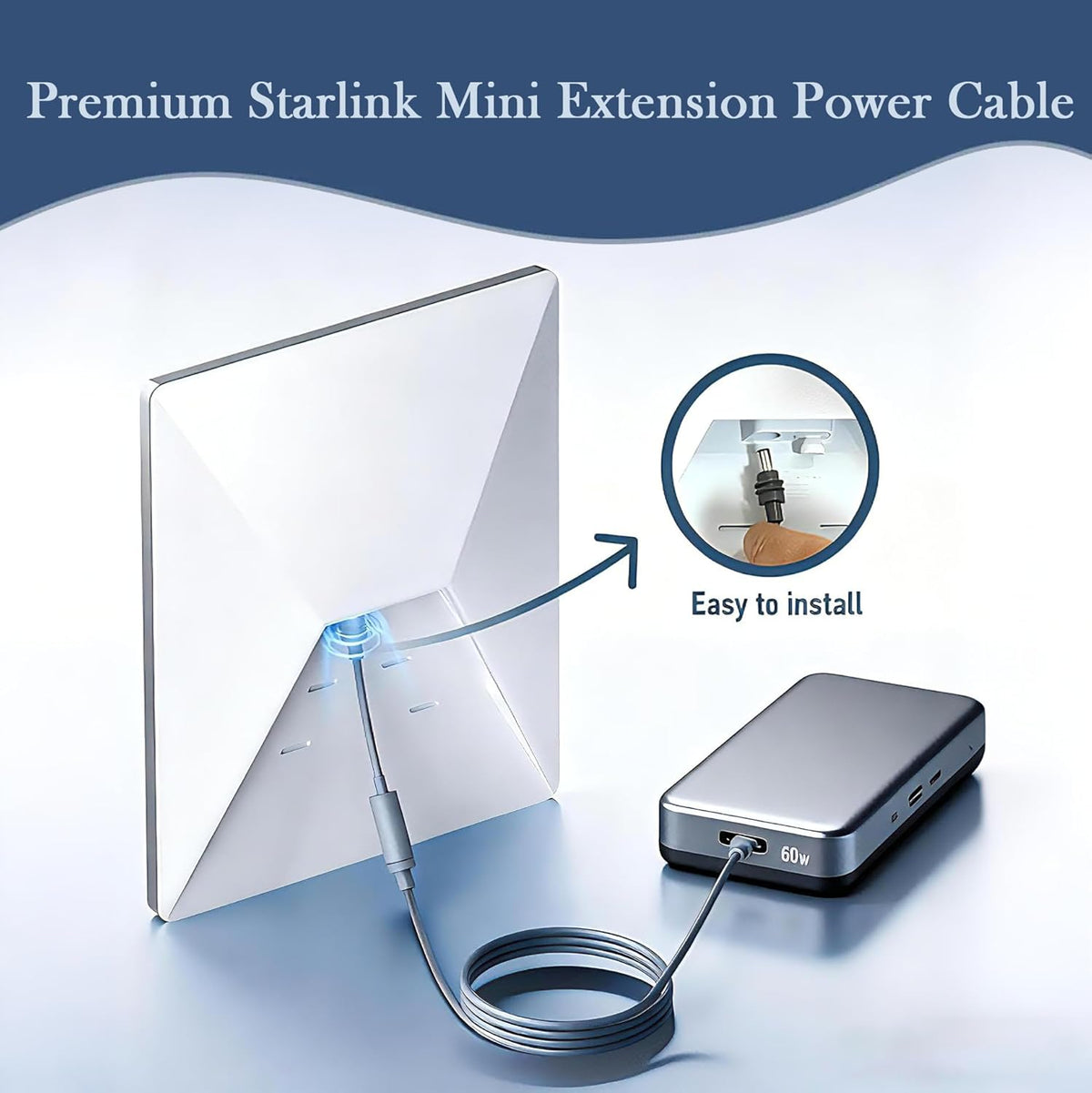 Starlink Mini DC5521 Extension Cable 7-inch,Compatible with Starlink Mini Pipe Adapter & Original Power Cable