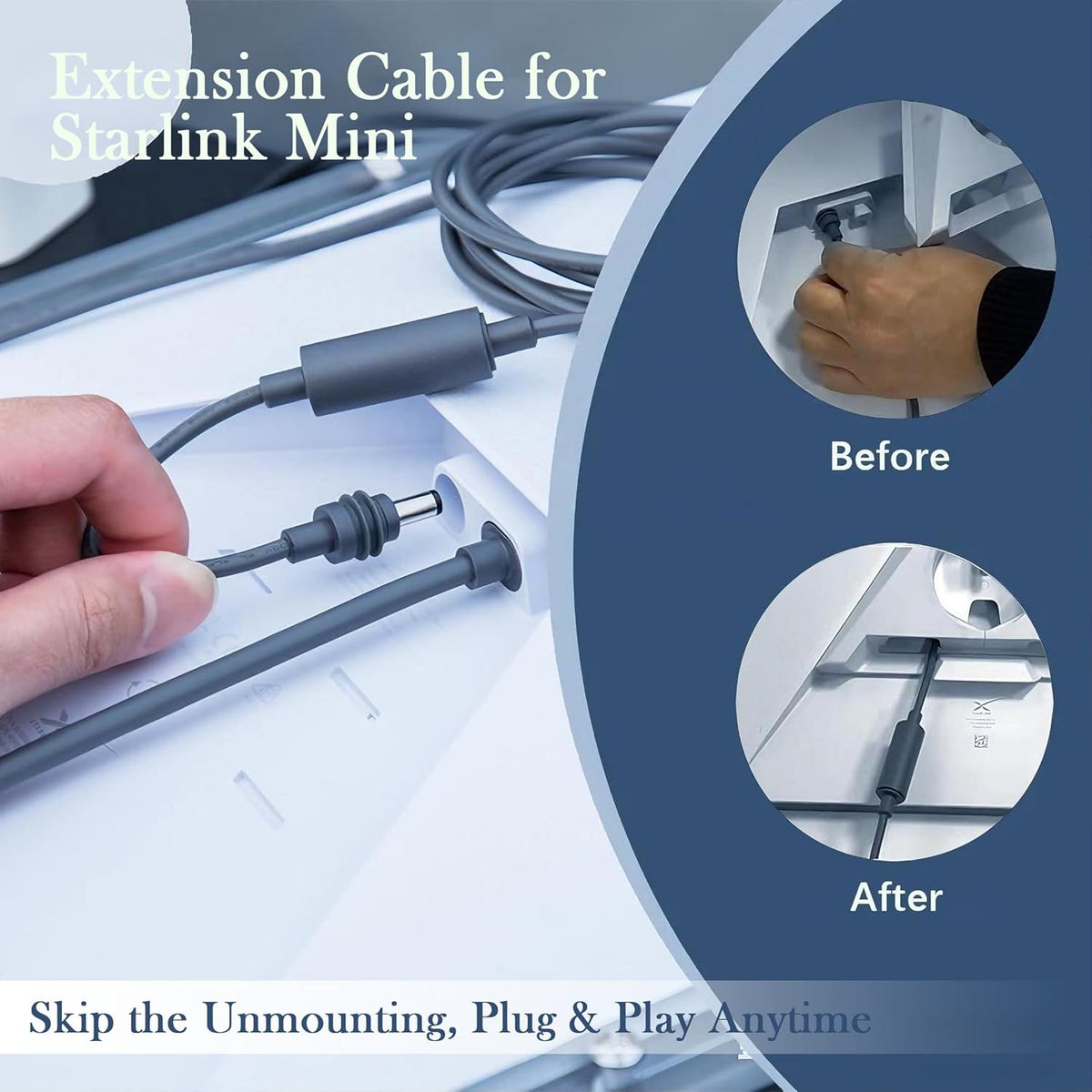 Starlink Mini DC5521 Extension Cable 7-inch,Compatible with Starlink Mini Pipe Adapter & Original Power Cable