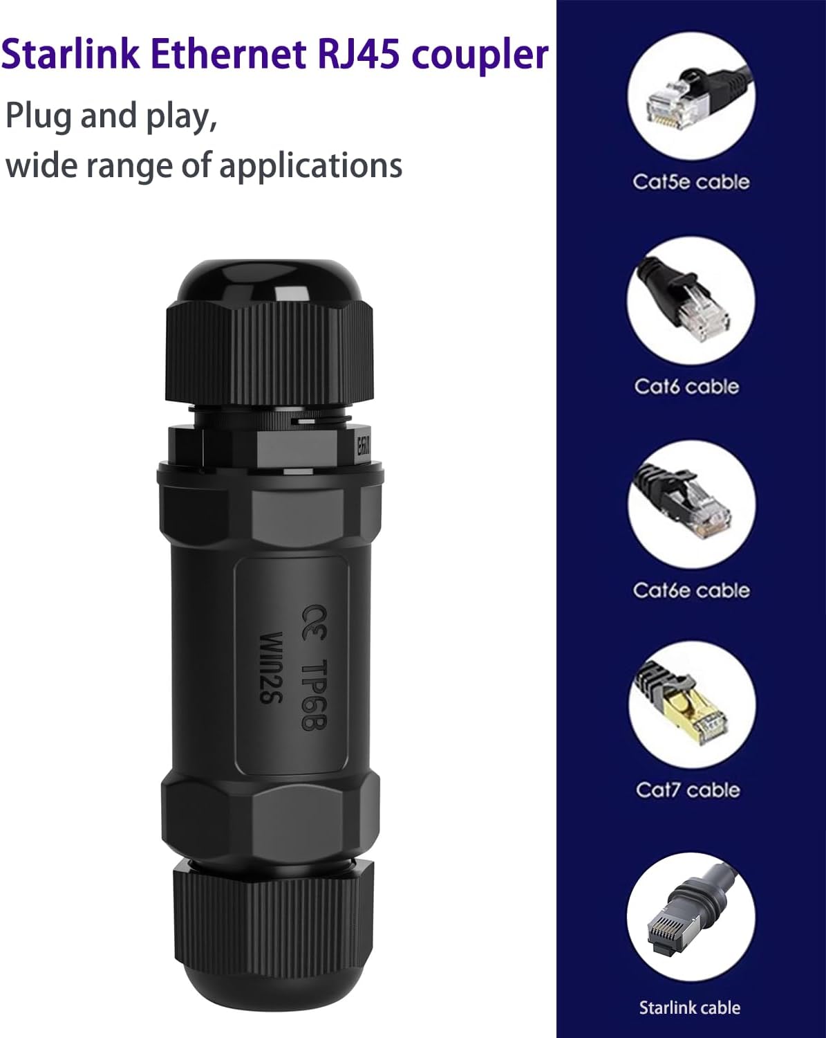 Starlink Ethernet  Connector,RJ45 Coupler, Ethernet Female to Female Extender with Lightning Protection and IP68 Waterproof,CAT8/CAT7/CAT6/CAT5E Cables
