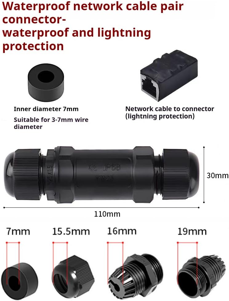 Starlink Ethernet  Connector,RJ45 Coupler, Ethernet Female to Female Extender with Lightning Protection and IP68 Waterproof,CAT8/CAT7/CAT6/CAT5E Cables