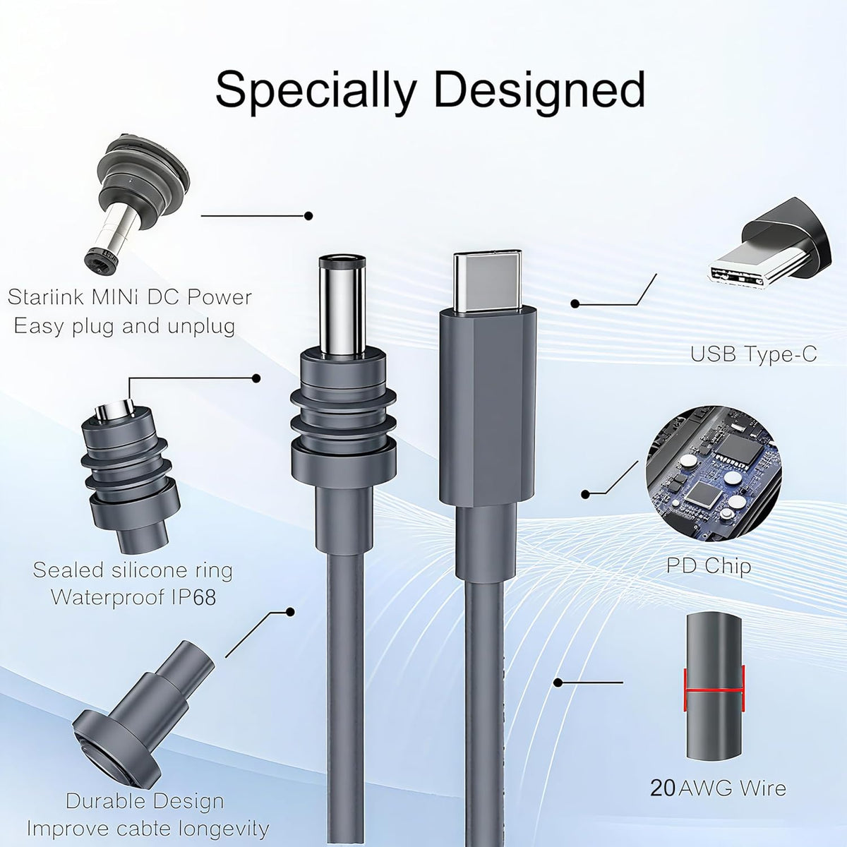 Starlink Mini Power Cable 10FT USB-C to DC5521