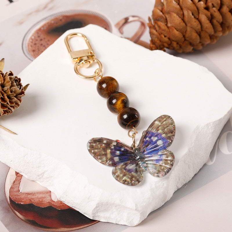 Crystal Butterfly Keychain Set,Tiger's Eye
